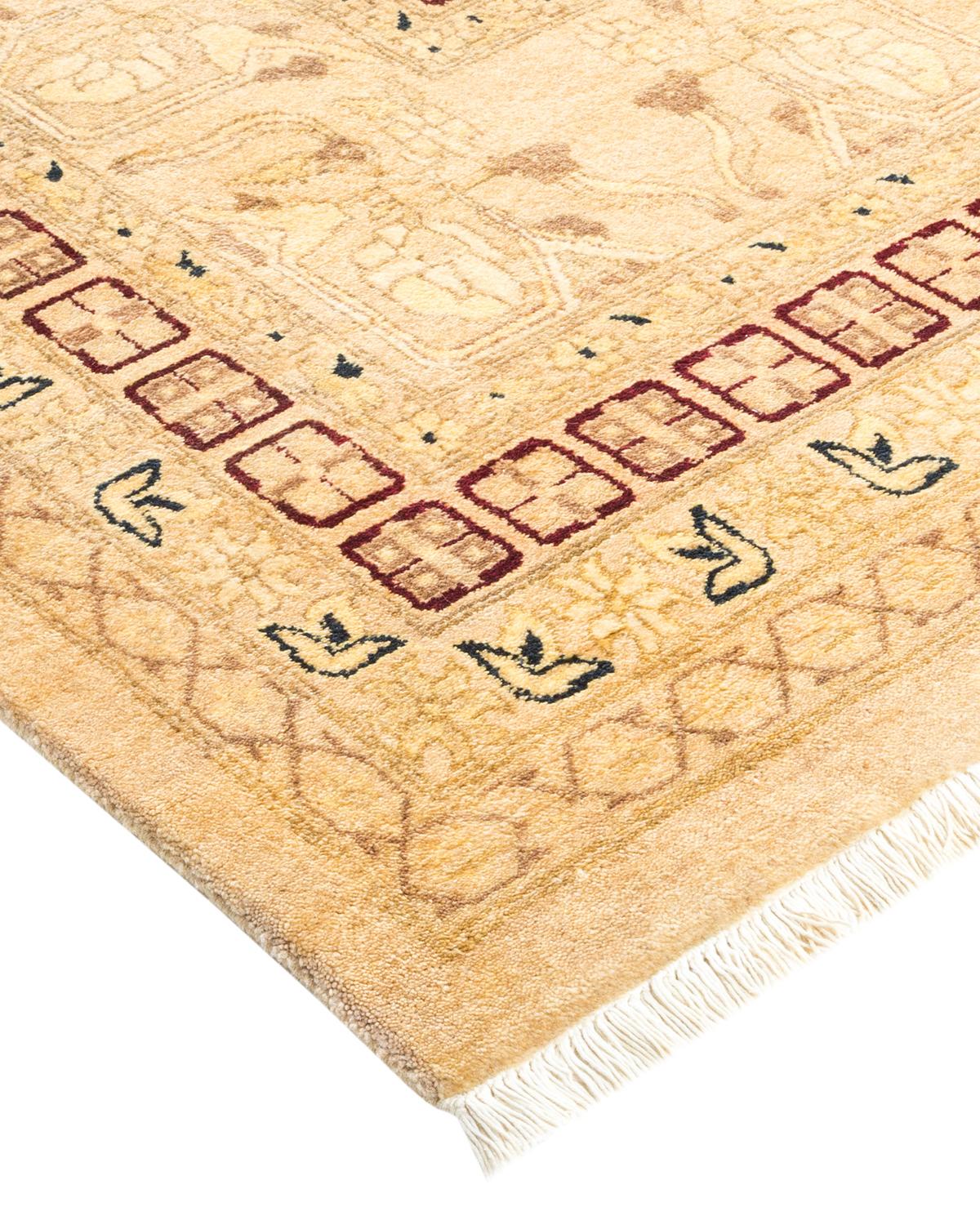 Wool One-of-a-Kind Hand Made Traditional Mogul Ivory Area Rug For Sale