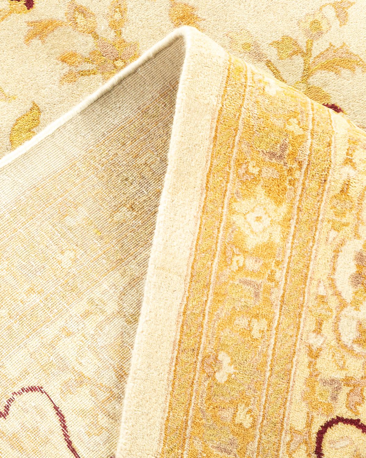 Pakistani One-Of-A-Kind Hand Made Traditional Mogul Ivory Area Rug For Sale