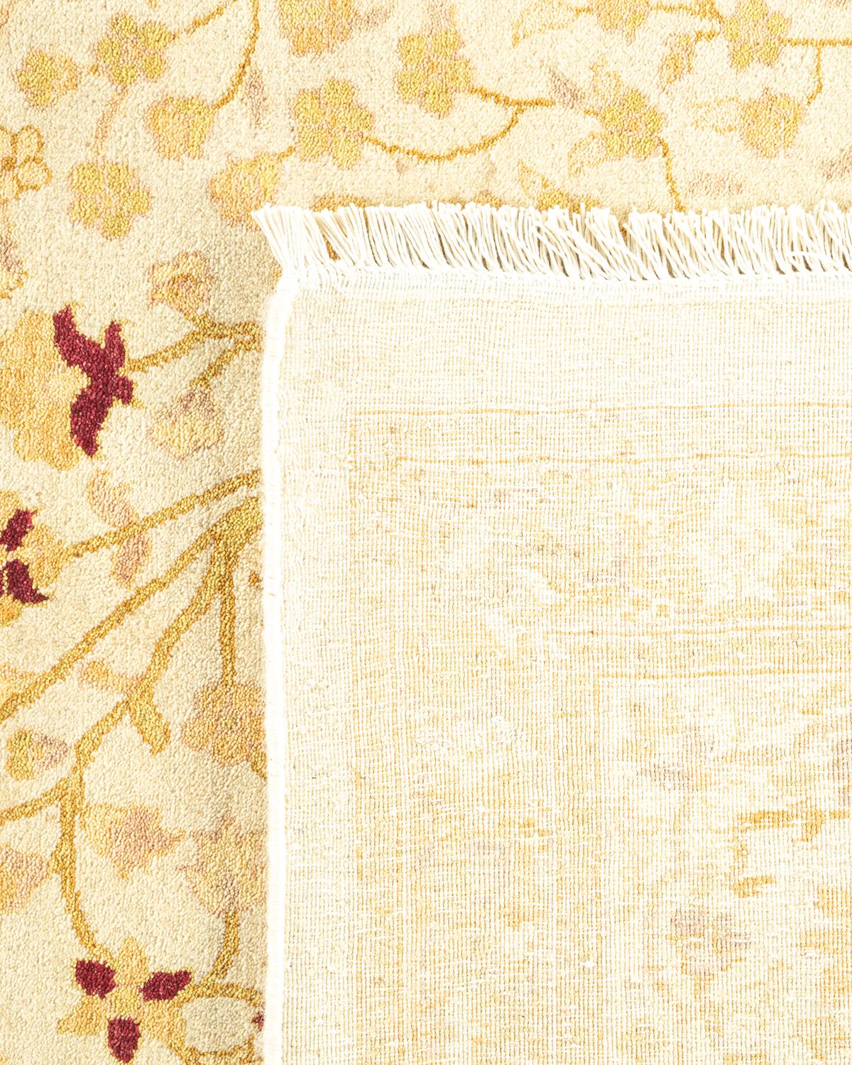 Hand-Knotted One-Of-A-Kind Hand Made Traditional Mogul Ivory Area Rug For Sale