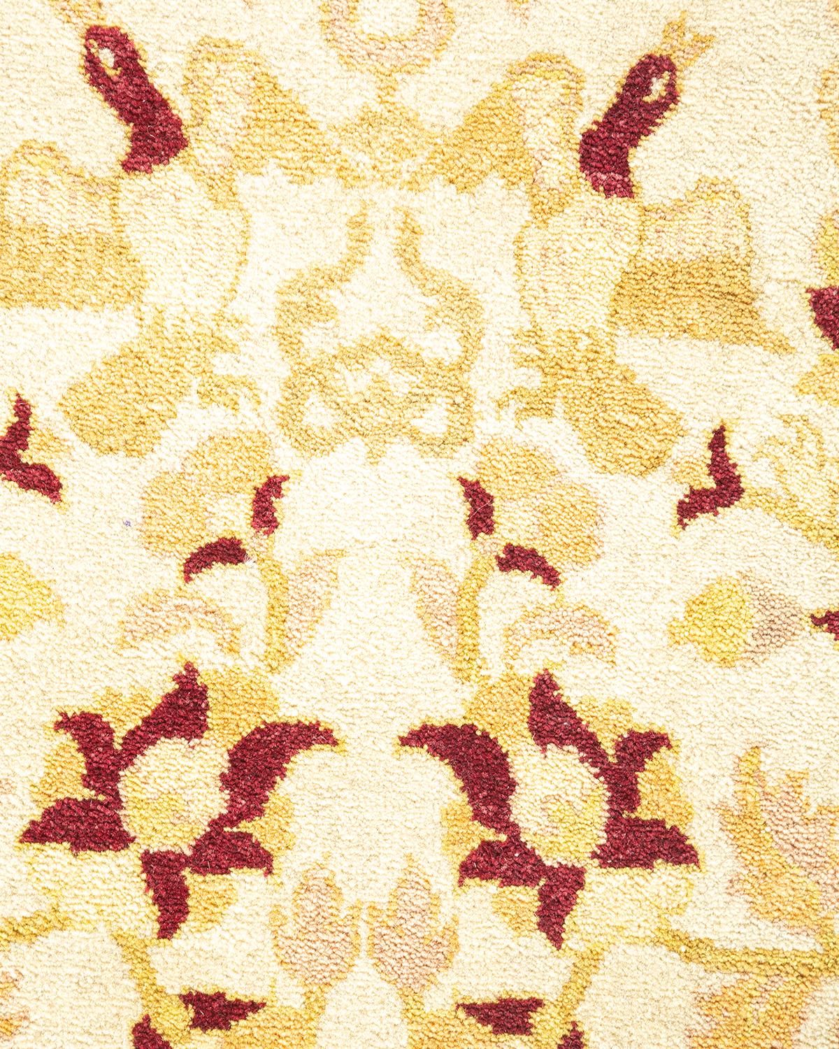 Contemporary One-Of-A-Kind Hand Made Traditional Mogul Ivory Area Rug For Sale