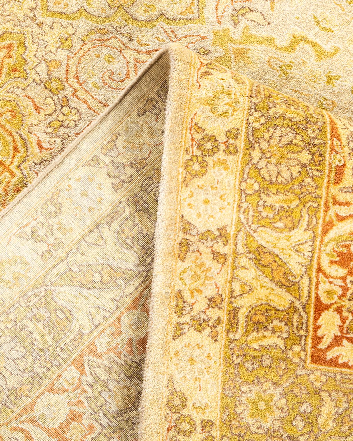 Pakistani One-Of-A-Kind Hand Made Traditional Mogul Ivory Area Rug For Sale