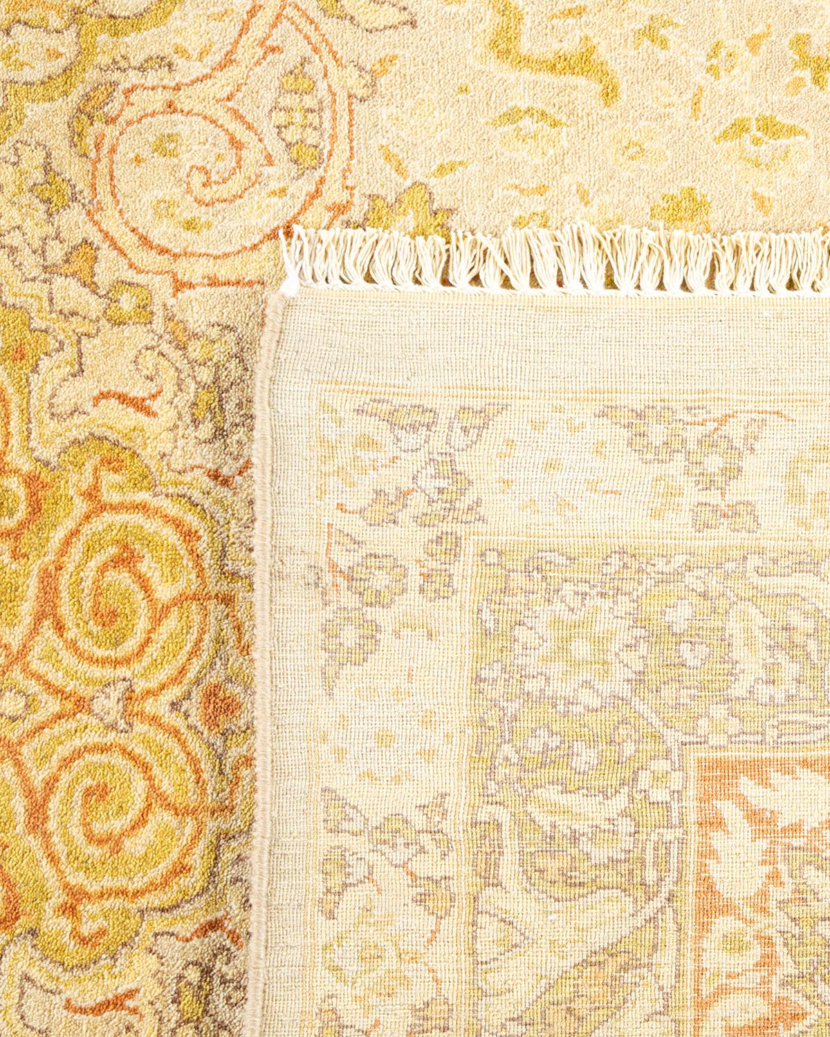 Hand-Knotted One-Of-A-Kind Hand Made Traditional Mogul Ivory Area Rug For Sale
