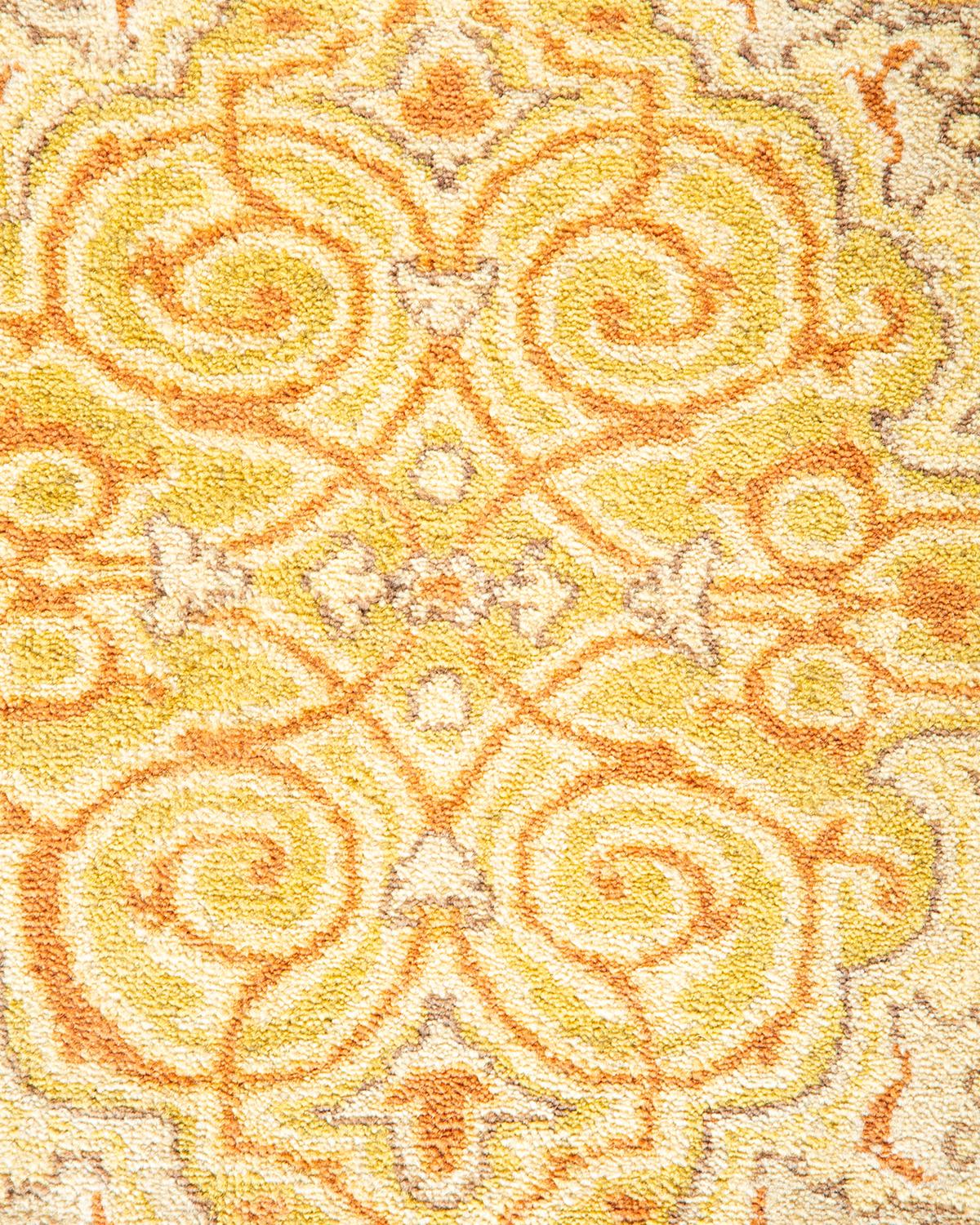 Contemporary One-Of-A-Kind Hand Made Traditional Mogul Ivory Area Rug For Sale
