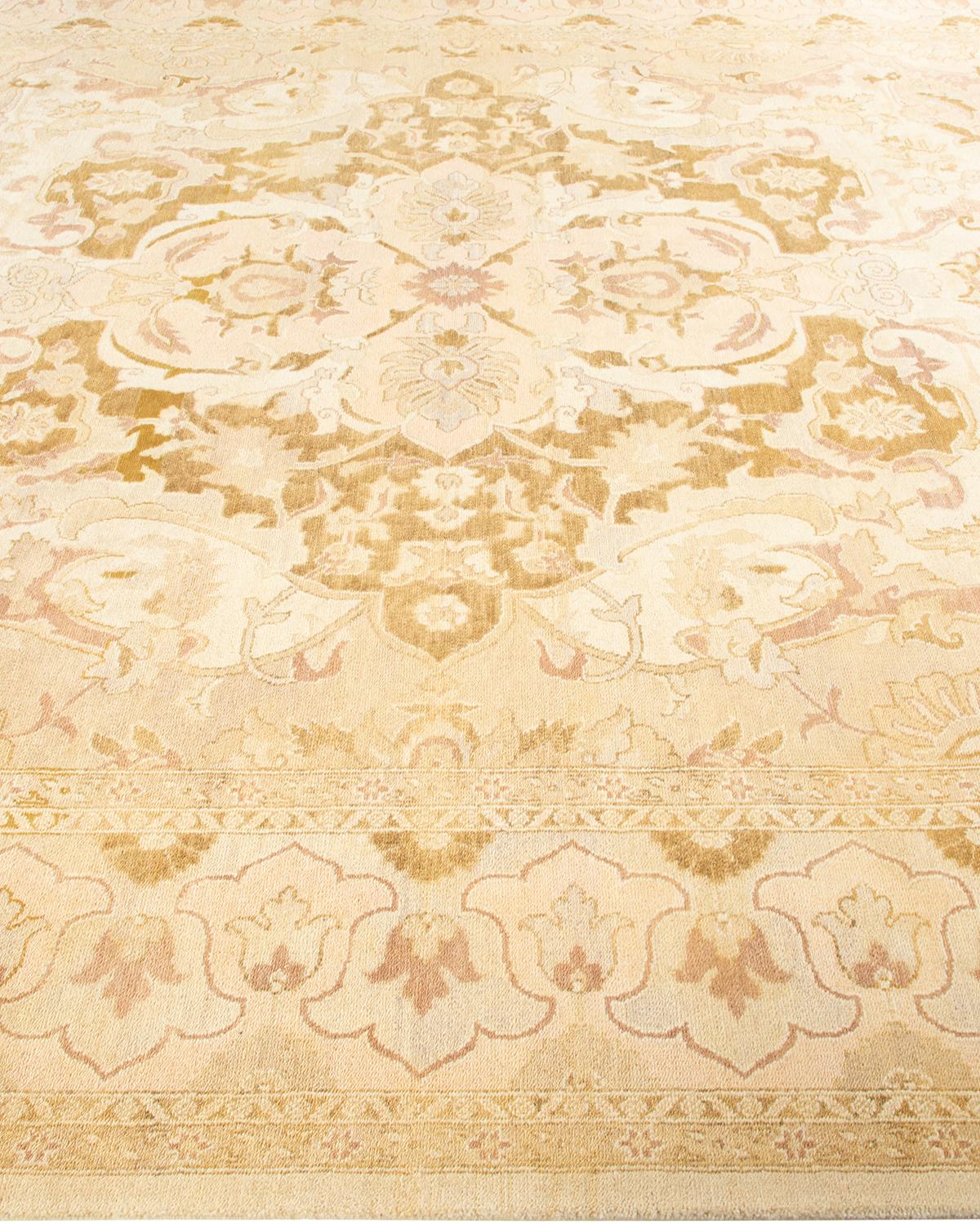 Contemporary One-of-a-Kind Hand Made Traditional Mogul Ivory Area Rug For Sale