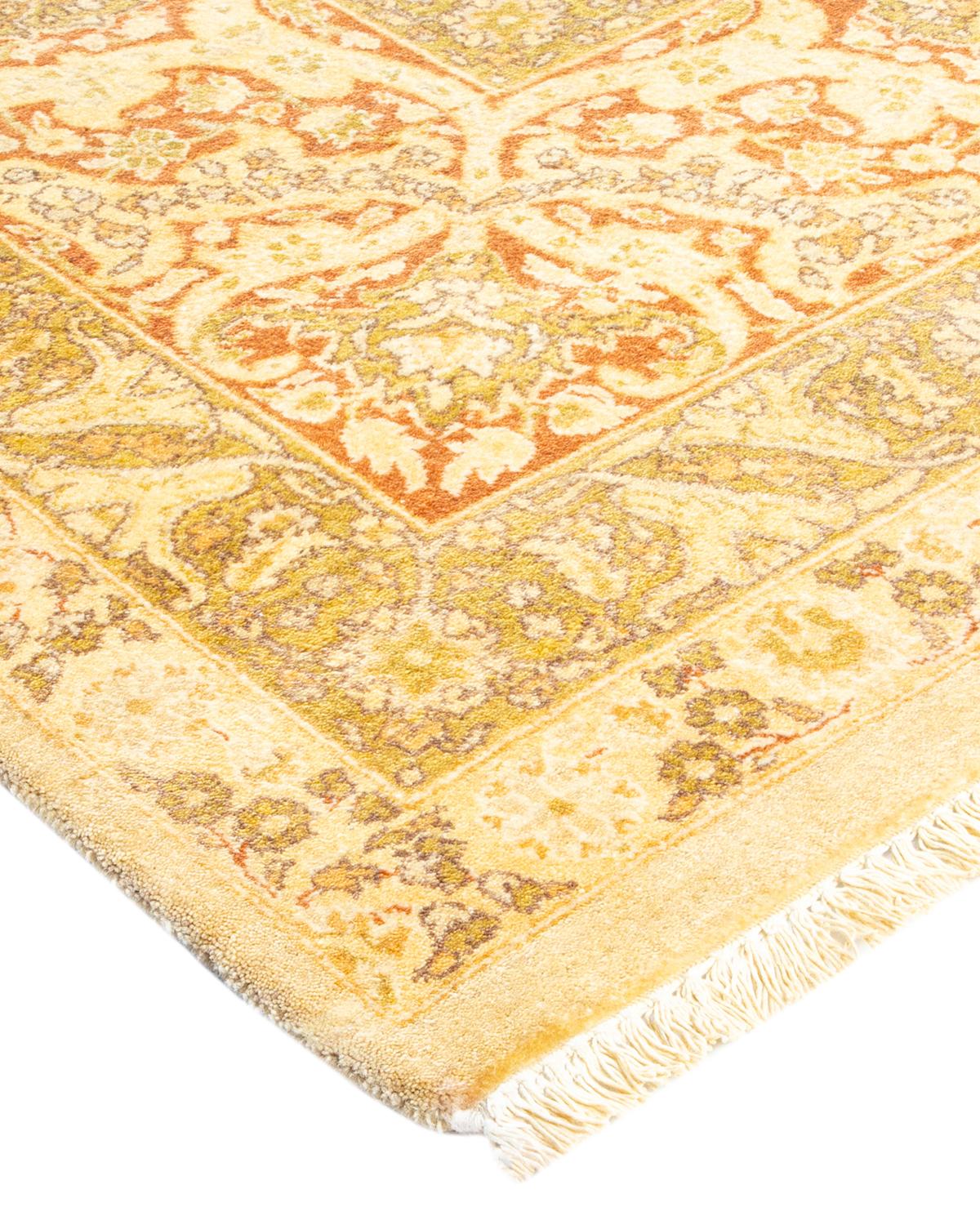 Wool One-Of-A-Kind Hand Made Traditional Mogul Ivory Area Rug For Sale