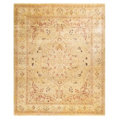 Tapis traditionnel ivoire Mogul unique en son genre fabriqué à la main