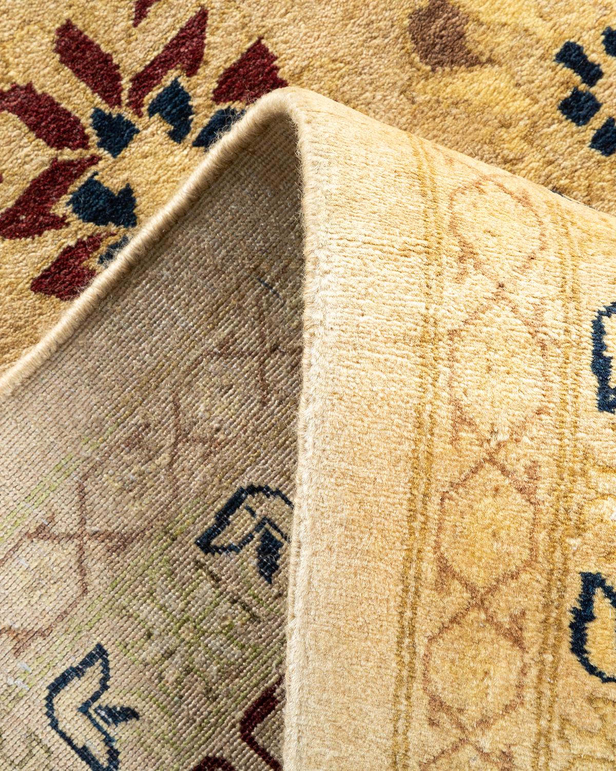 Pakistani One-of-a-Kind Hand Made Traditional Mogul Ivory Area Rug For Sale