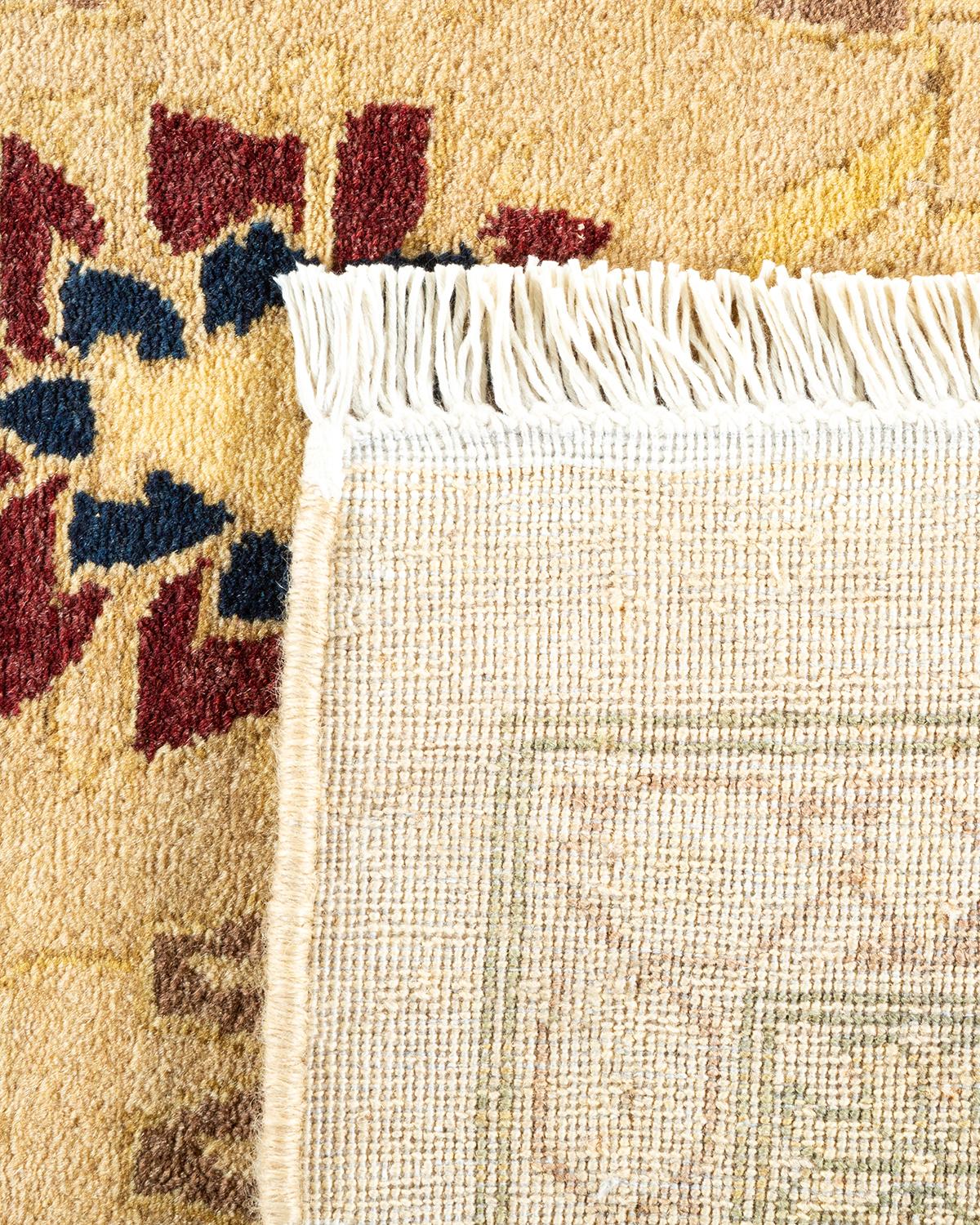 Hand-Knotted One-of-a-Kind Hand Made Traditional Mogul Ivory Area Rug For Sale