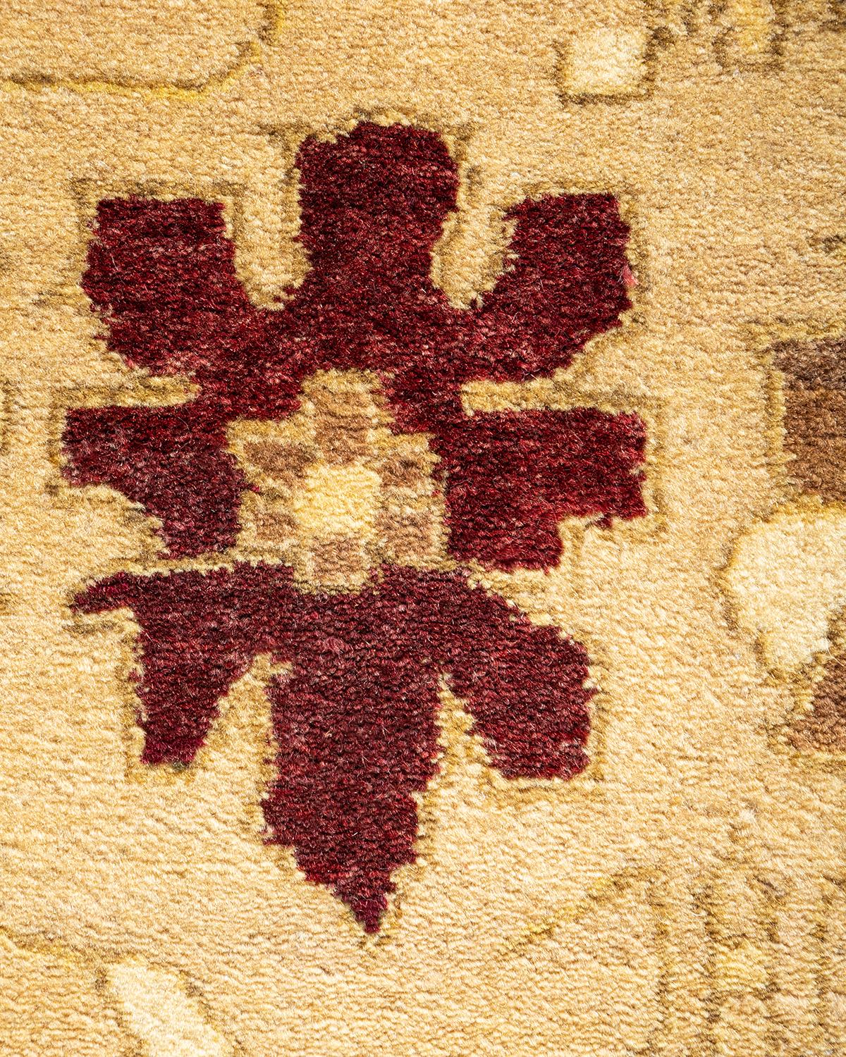 Contemporary One-of-a-Kind Hand Made Traditional Mogul Ivory Area Rug For Sale