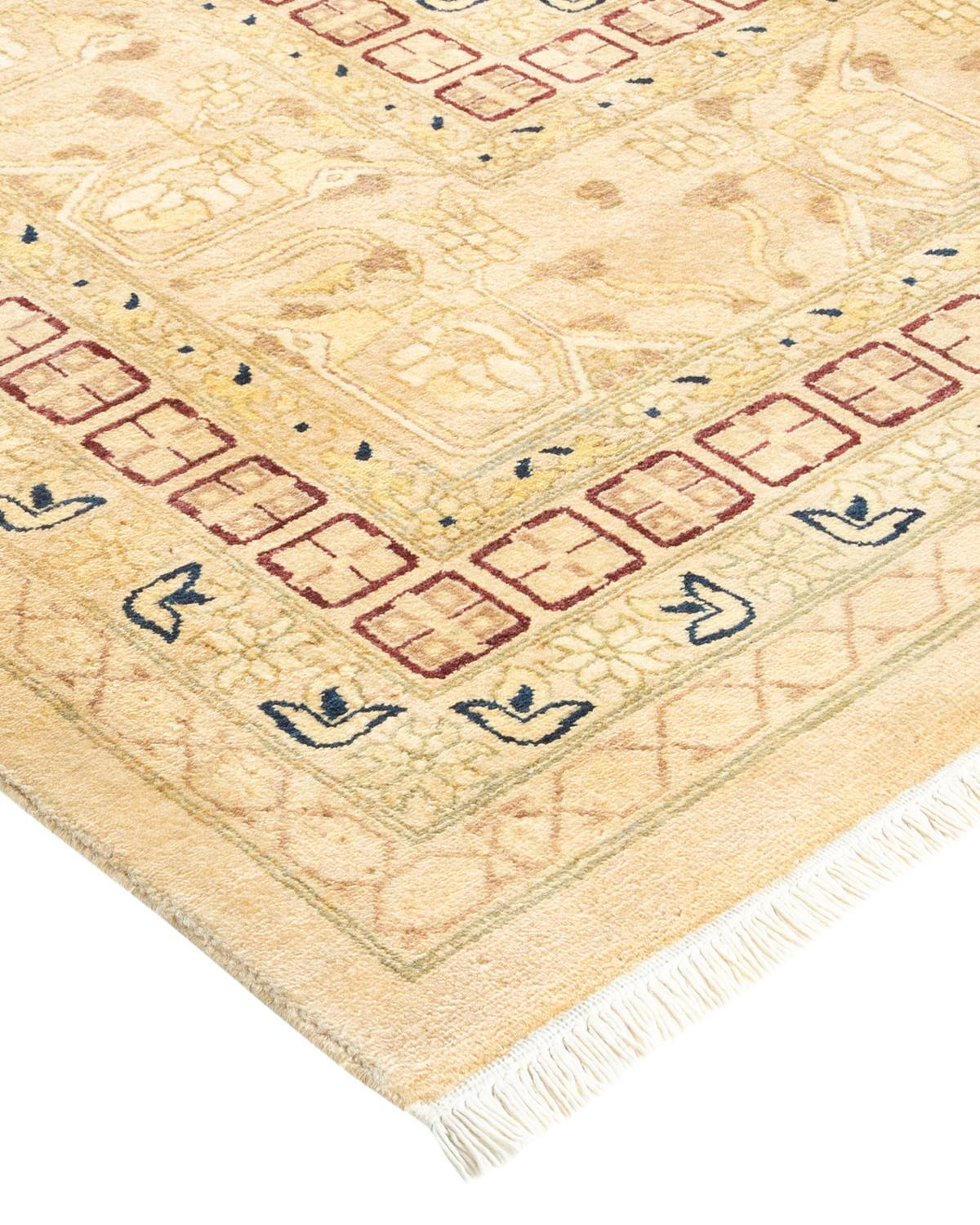 Wool One-of-a-Kind Hand Made Traditional Mogul Ivory Area Rug For Sale