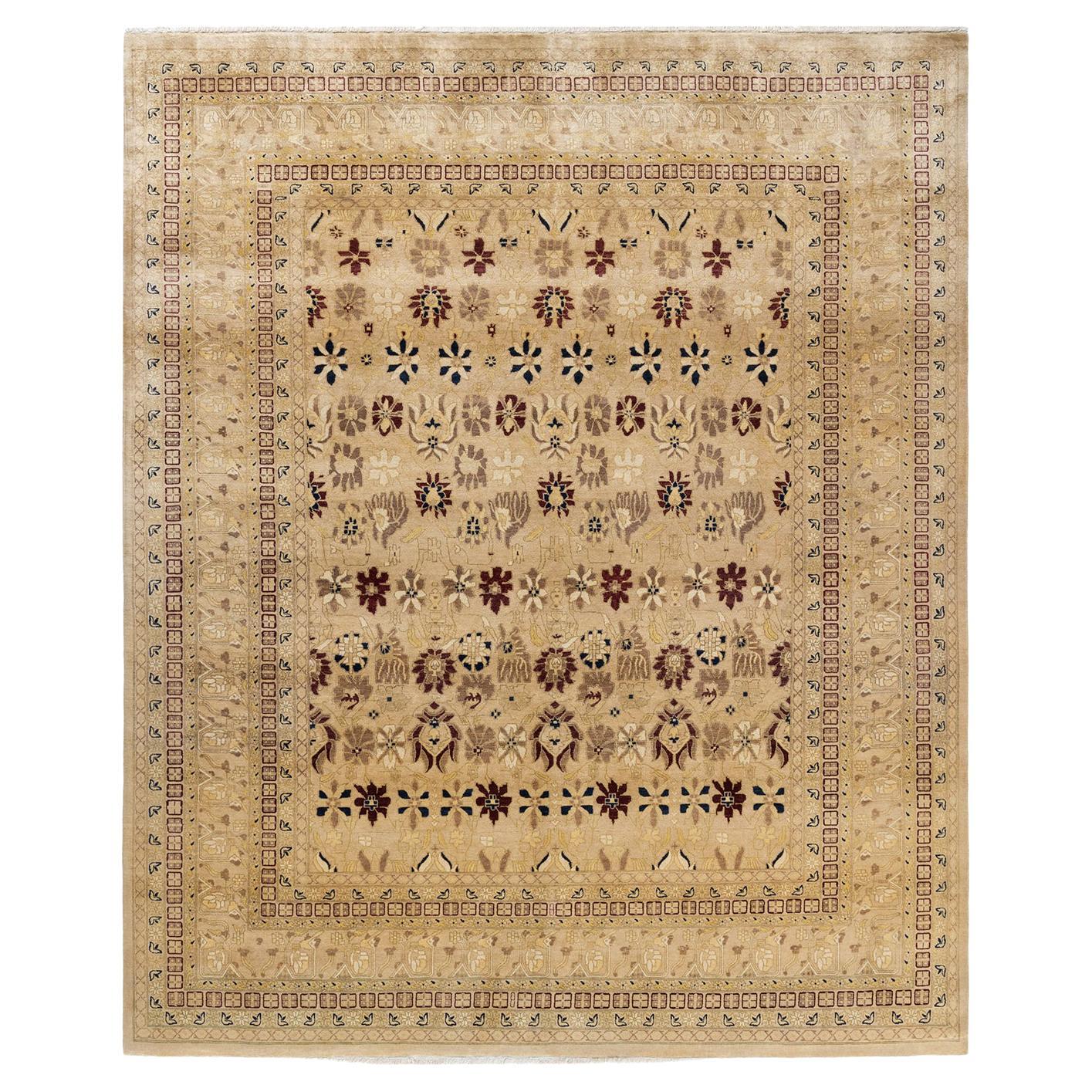 One-of-a-Kind Hand Made Traditional Mogul Ivory Area Rug