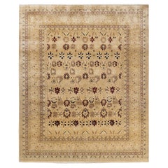 Tapis traditionnel ivoire Mogul unique en son genre fabriqué à la main