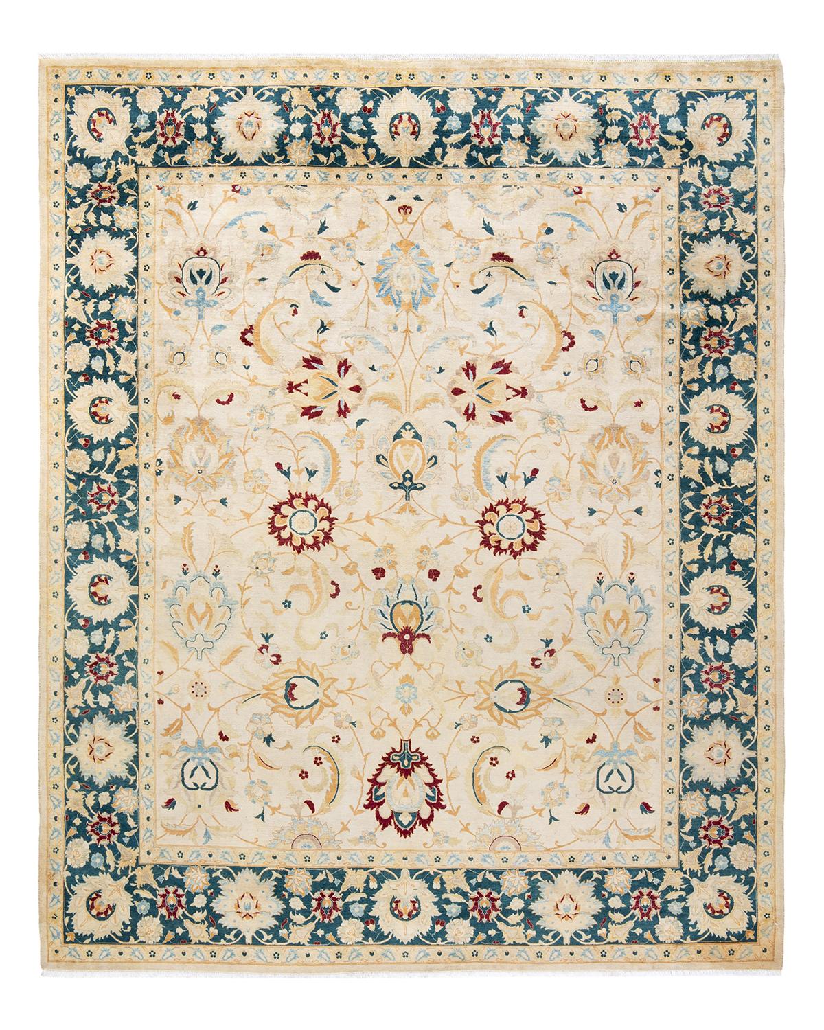 Other One-Of-A-Kind Hand Made Traditional Mogul Ivory Area Rug For Sale