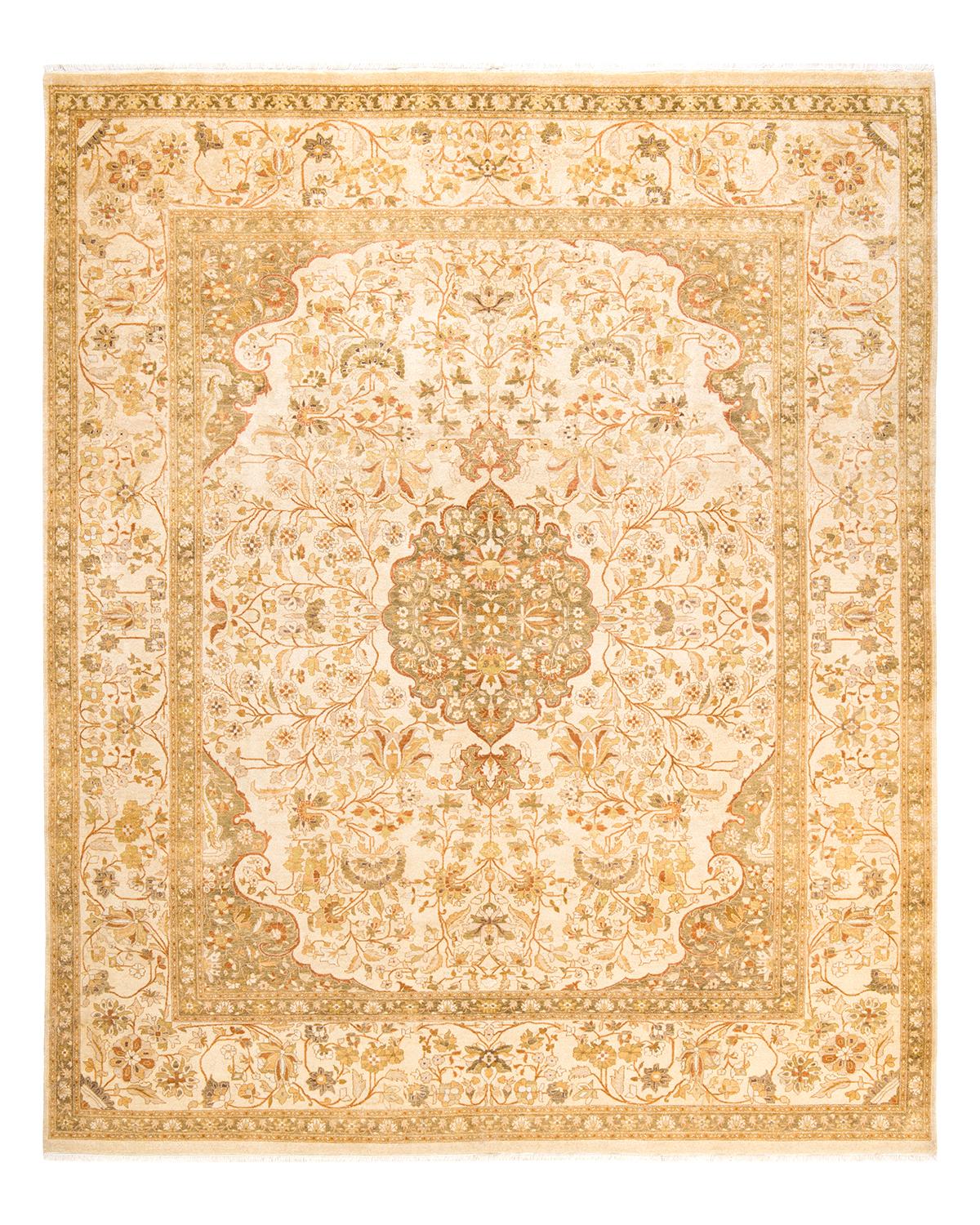 Hand-Knotted One-of-a-kind Hand Made Traditional Mogul Ivory Area Rug For Sale