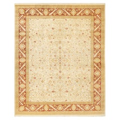 Tapis traditionnel ivoire Mogul unique en son genre fabriqué à la main