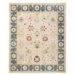 One-Of-A-Kind Hand Made Traditional Mogul Ivory Area Rug