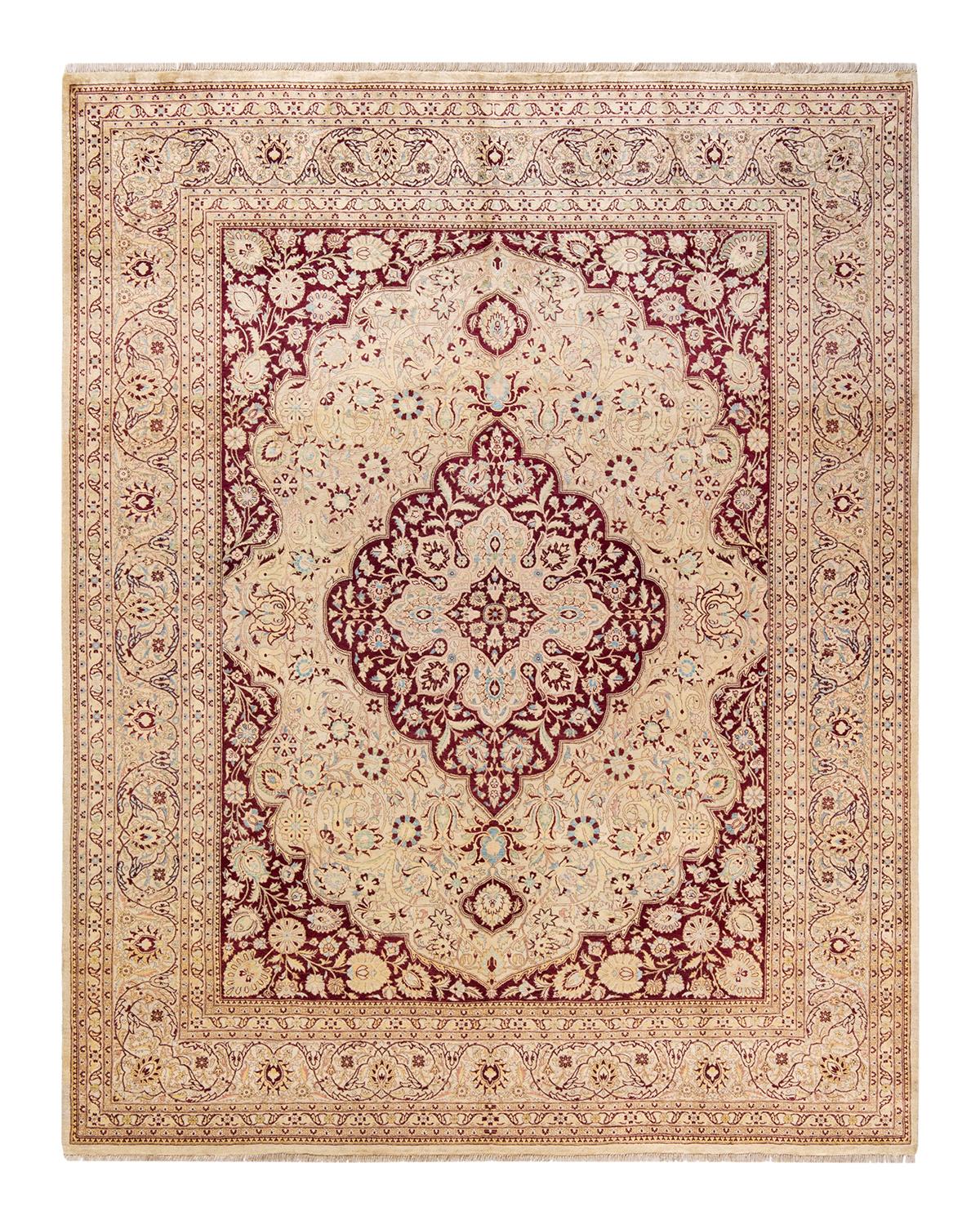 Other One-Of-A-Kind Hand Made Traditional Mogul Ivory Area Rug For Sale