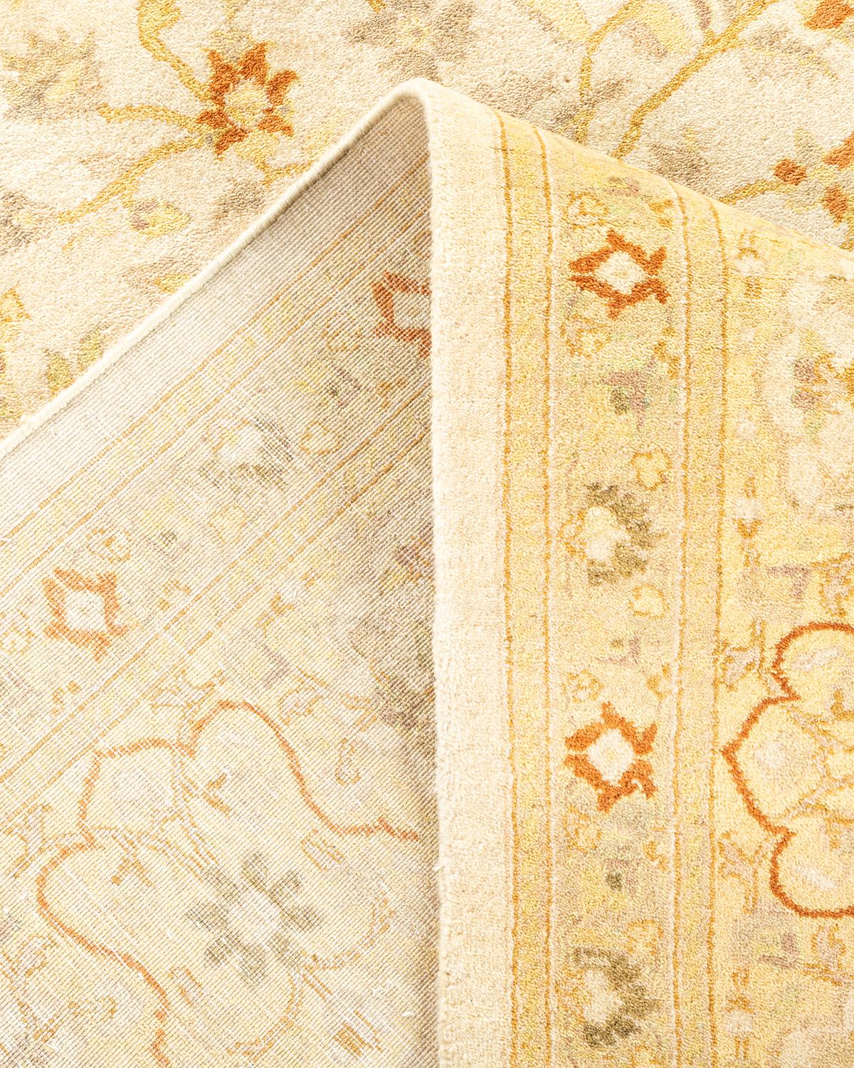 Pakistani One-of-a-Kind Hand Made Traditional Mogul Ivory Area Rug For Sale
