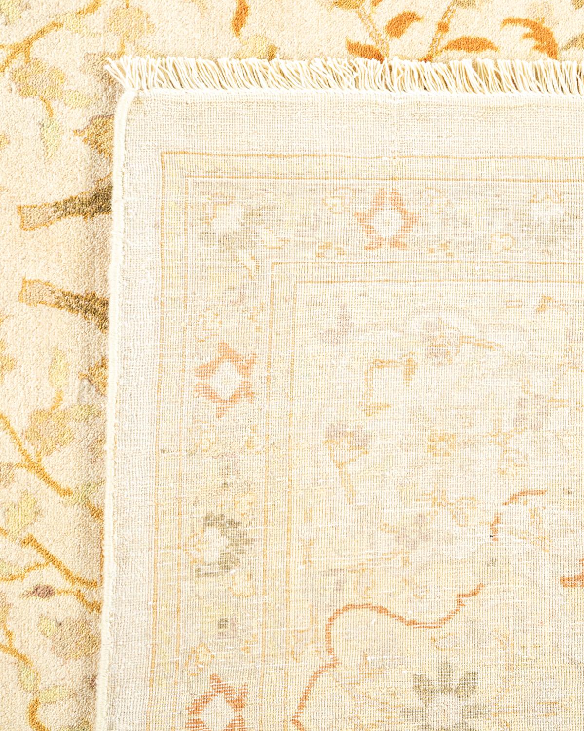 Hand-Knotted One-of-a-Kind Hand Made Traditional Mogul Ivory Area Rug For Sale