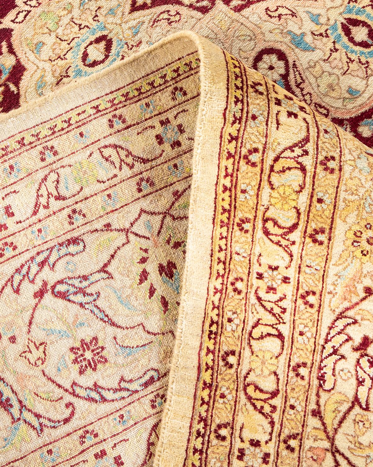 Hand-Knotted One-Of-A-Kind Hand Made Traditional Mogul Ivory Area Rug For Sale