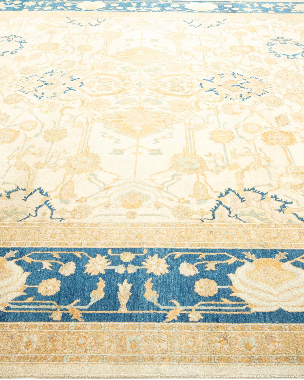 One-of-a-Kind Hand Made Traditional Mogul Ivory Area Rug In New Condition For Sale In Norwalk, CT