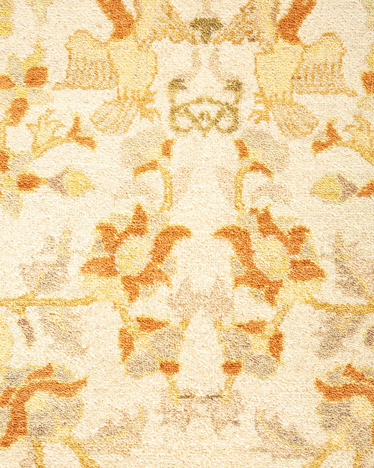 Contemporary One-of-a-Kind Hand Made Traditional Mogul Ivory Area Rug For Sale