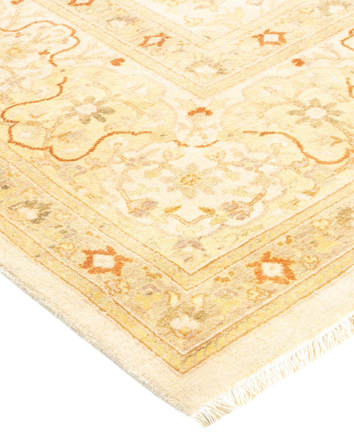 Wool One-of-a-Kind Hand Made Traditional Mogul Ivory Area Rug For Sale