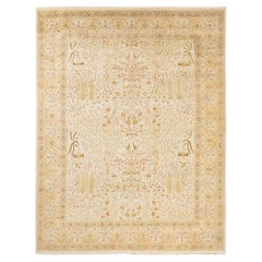 Tapis traditionnel ivoire Mogul unique en son genre fabriqué à la main