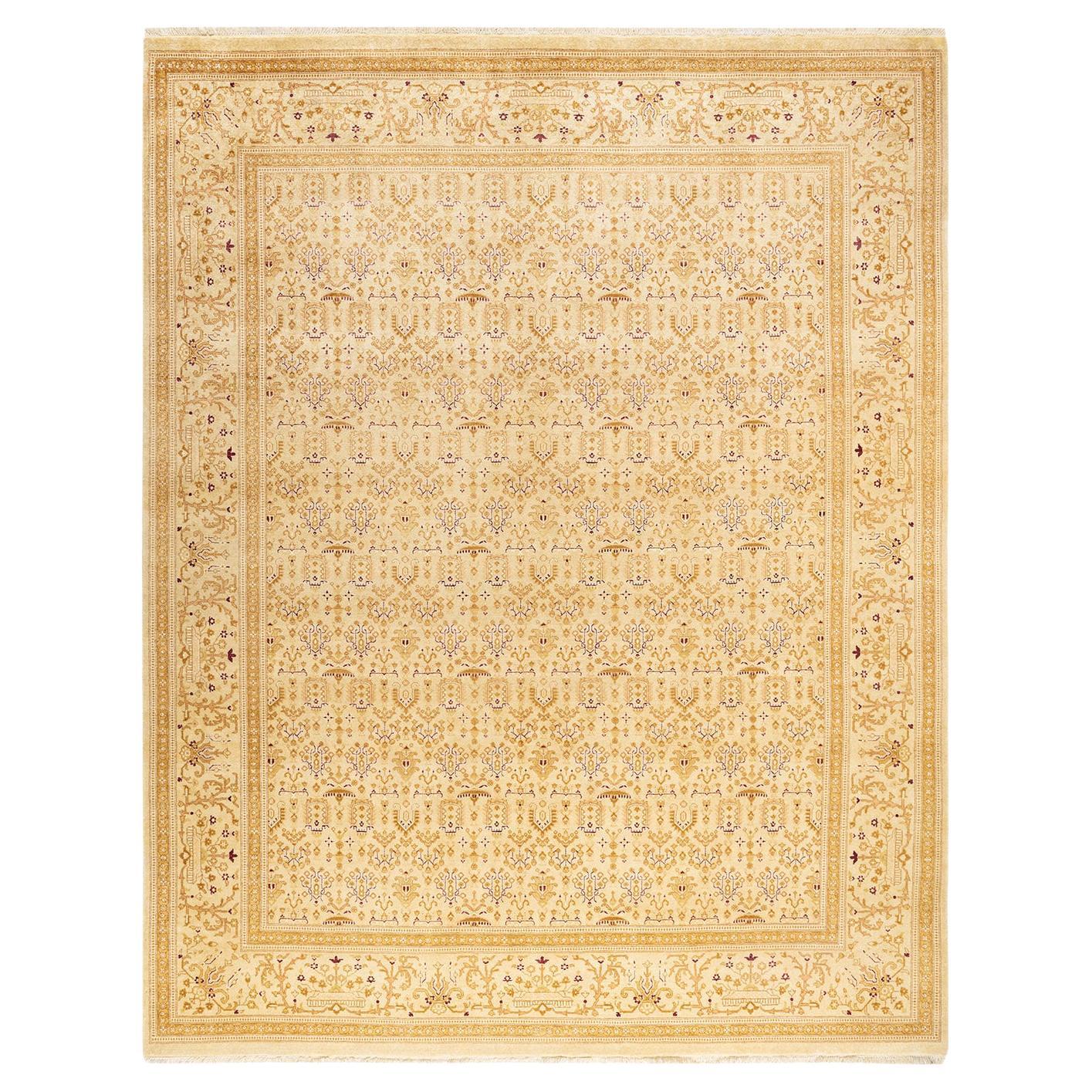 Tapis traditionnel ivoire Mogul unique en son genre fabriqué à la main