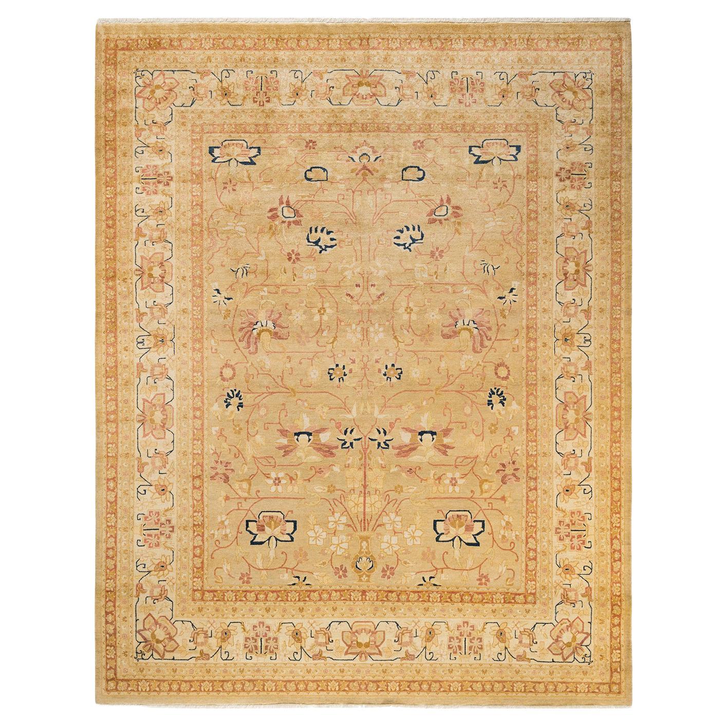 Tapis traditionnel ivoire Mogul unique en son genre fabriqué à la main