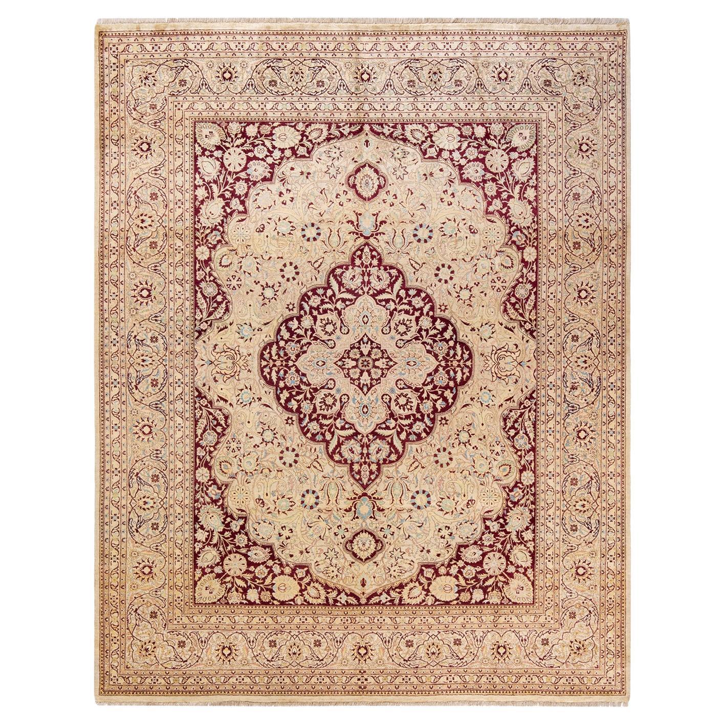One-Of-A-Kind Hand Made Traditional Mogul Ivory Area Rug For Sale