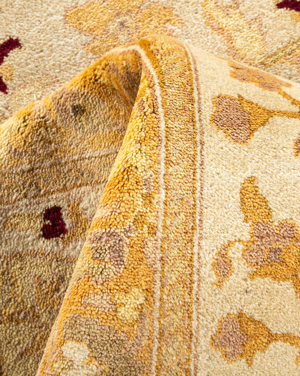 Pakistani One-of-a-kind Hand Made Traditional Mogul Ivory Area Rug For Sale