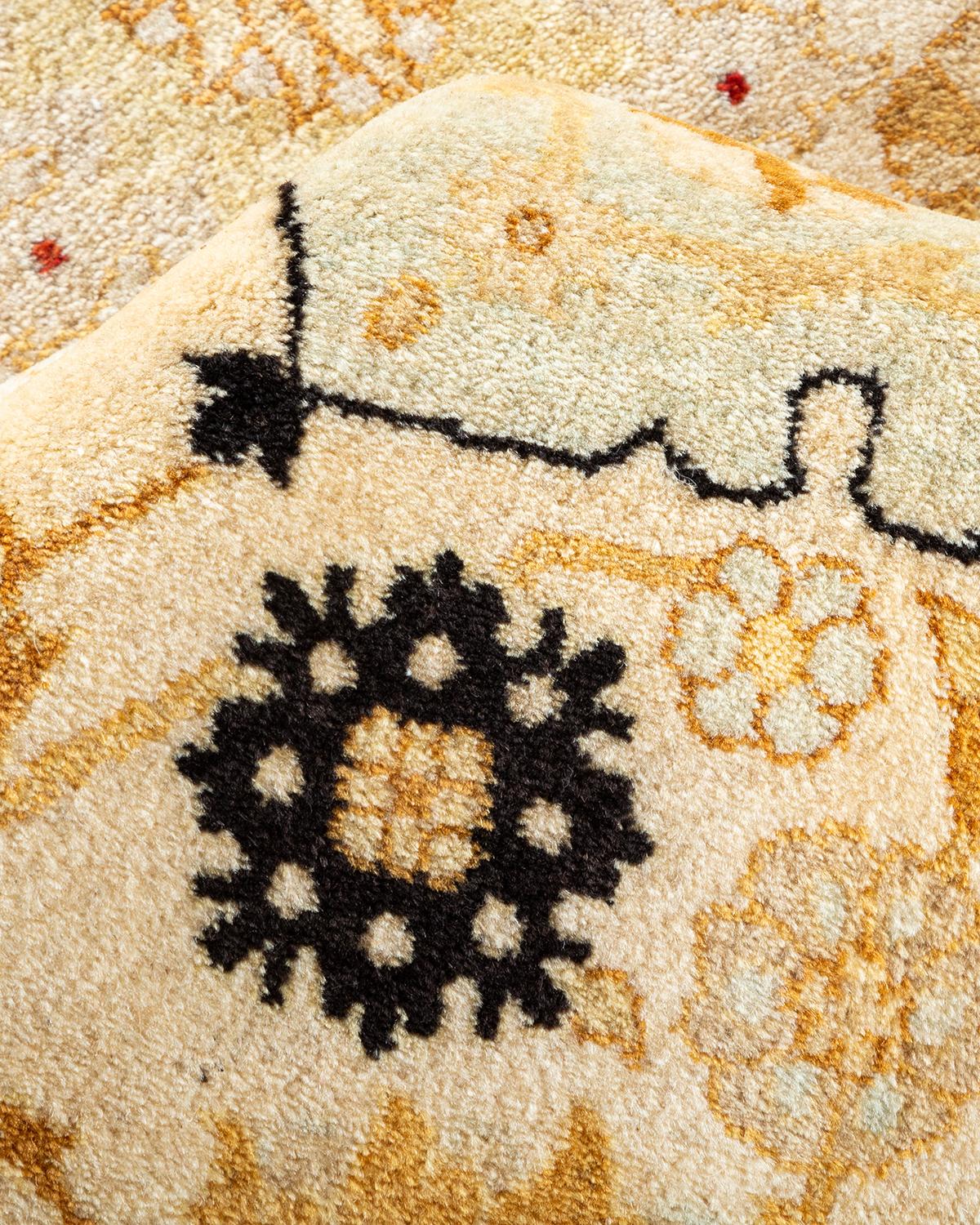 Pakistani One-Of-A-Kind Hand Made Traditional Mogul Ivory Area Rug For Sale