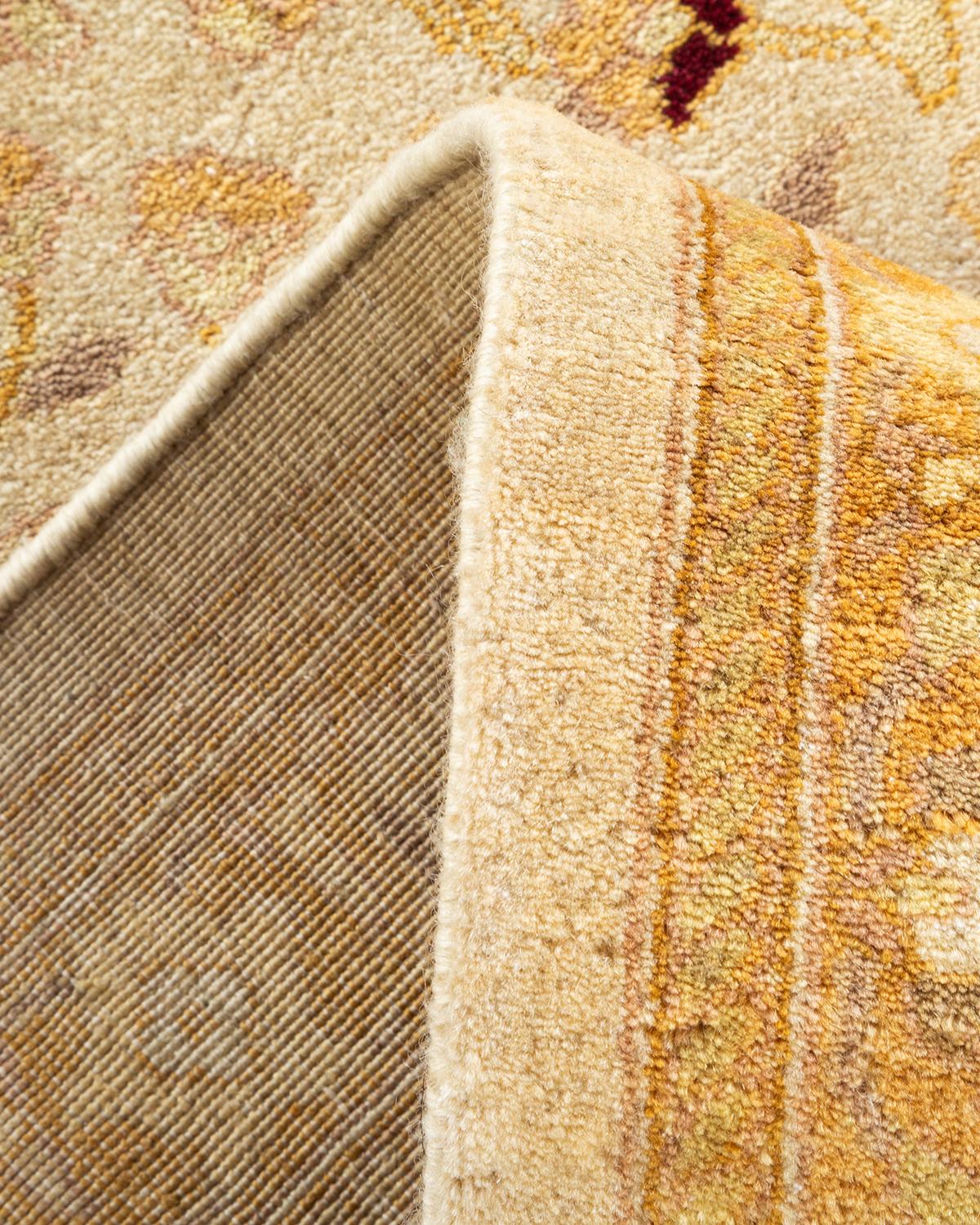 Hand-Knotted One-of-a-kind Hand Made Traditional Mogul Ivory Area Rug For Sale