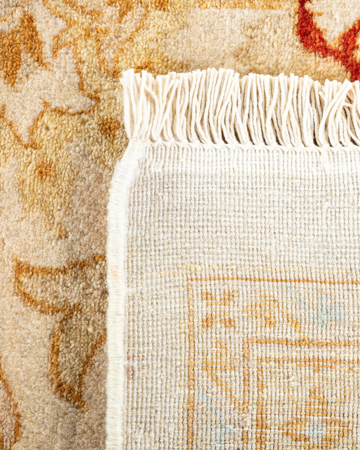 Hand-Knotted One-Of-A-Kind Hand Made Traditional Mogul Ivory Area Rug For Sale