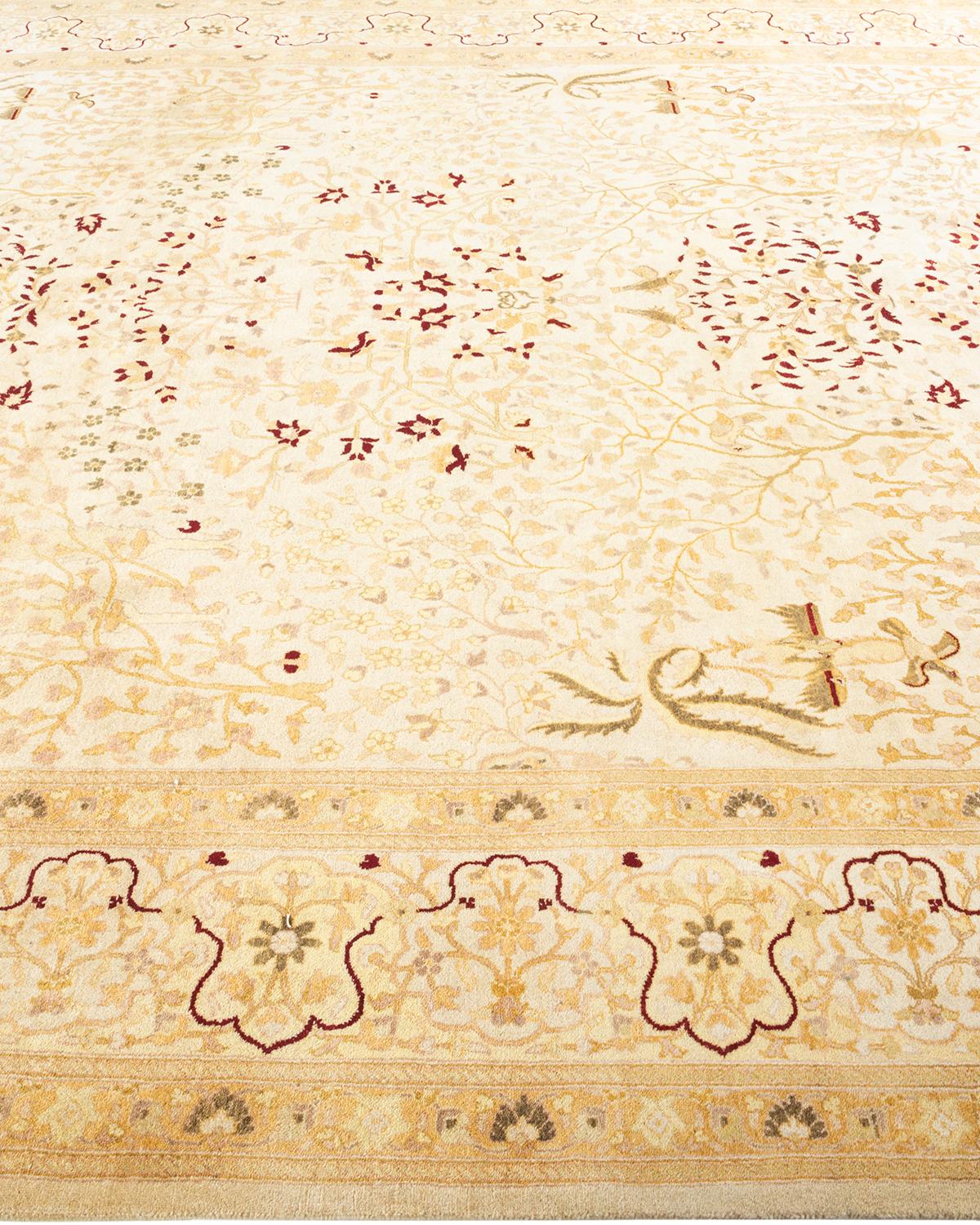 Contemporary One-of-a-kind Hand Made Traditional Mogul Ivory Area Rug For Sale