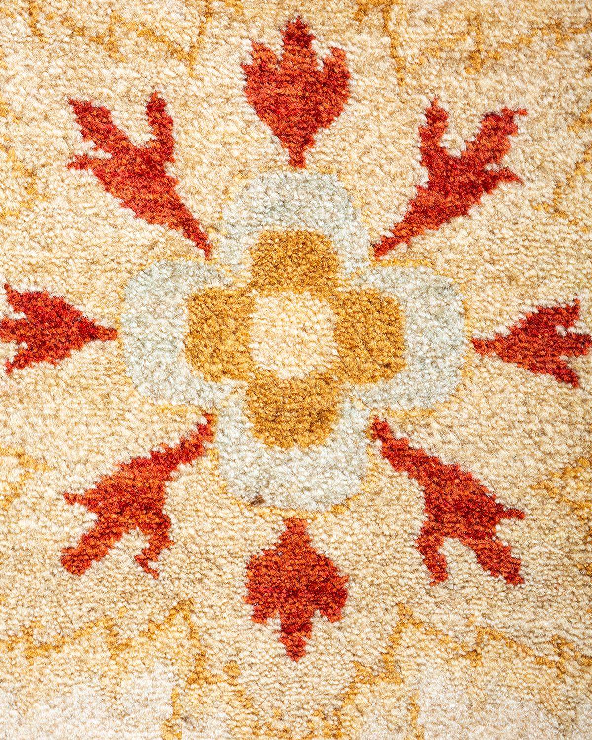 Contemporary One-Of-A-Kind Hand Made Traditional Mogul Ivory Area Rug For Sale