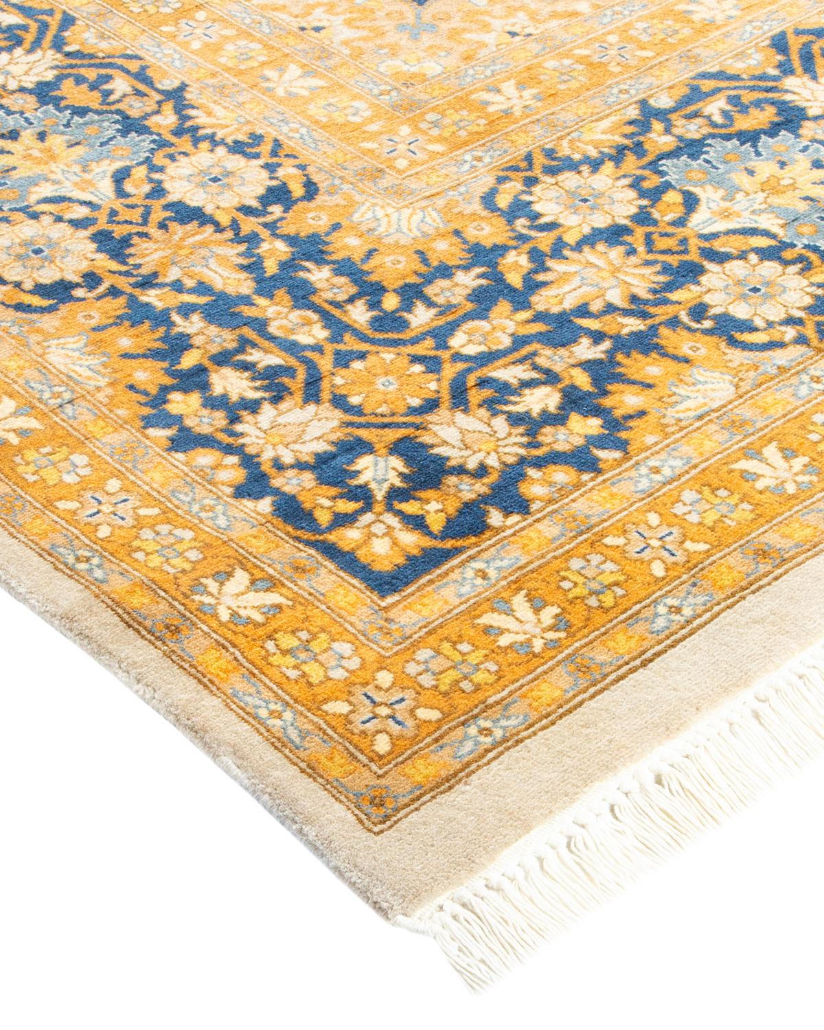 Wool One-of-a-Kind Hand Made Traditional Mogul Ivory Area Rug For Sale