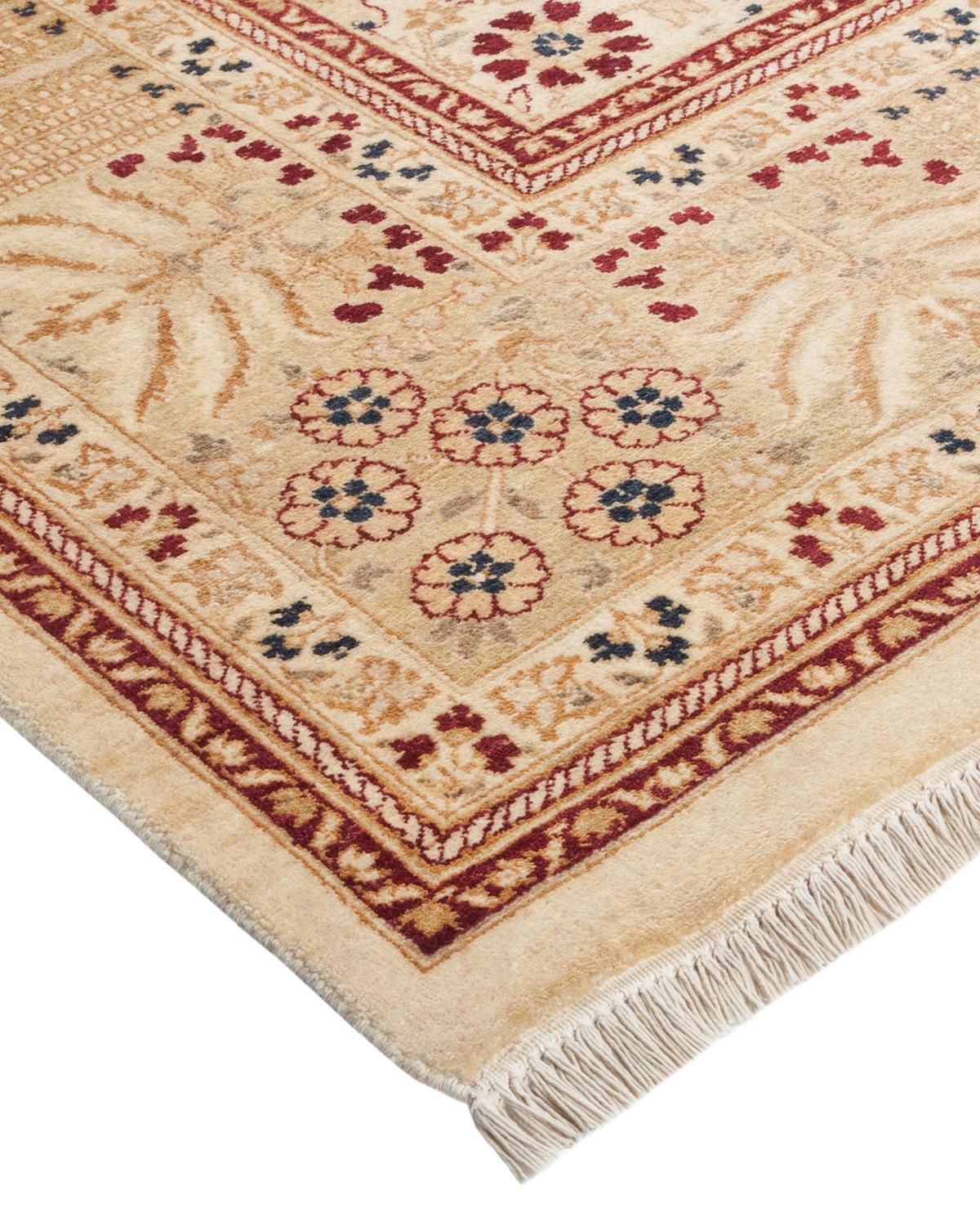 One-Of-A-Kind Hand Made Traditional Mogul Ivory Area Rug For Sale 1