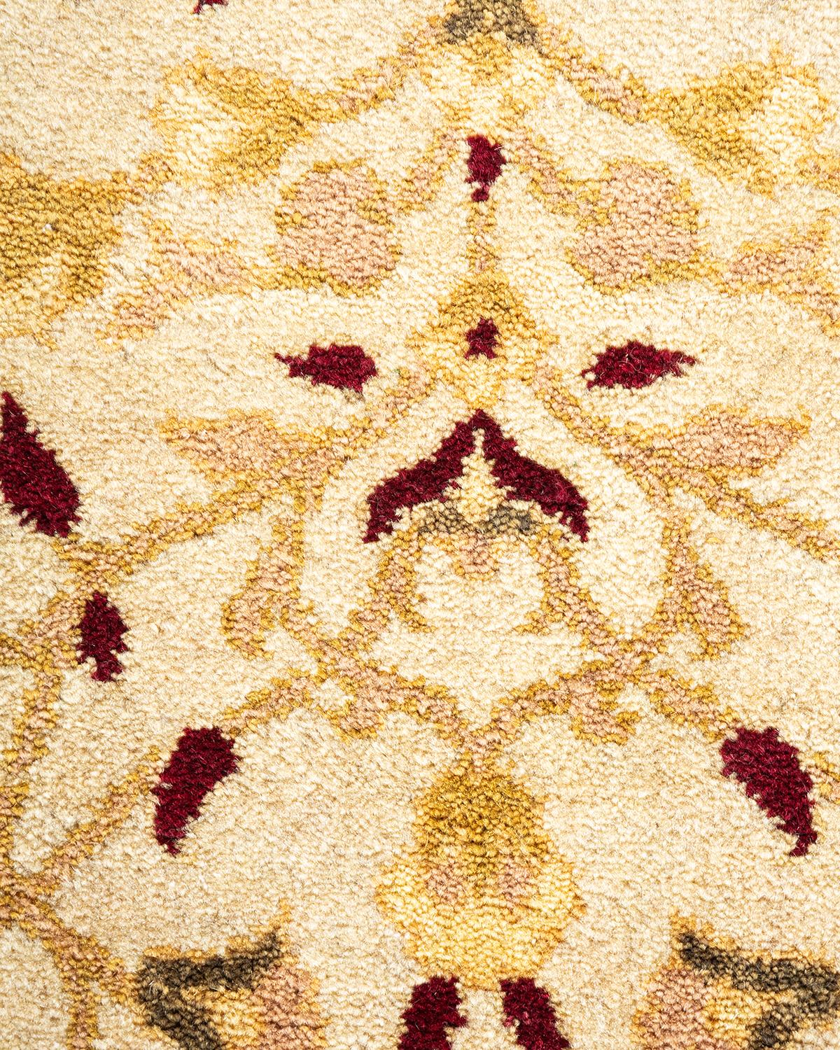 Wool One-of-a-kind Hand Made Traditional Mogul Ivory Area Rug For Sale