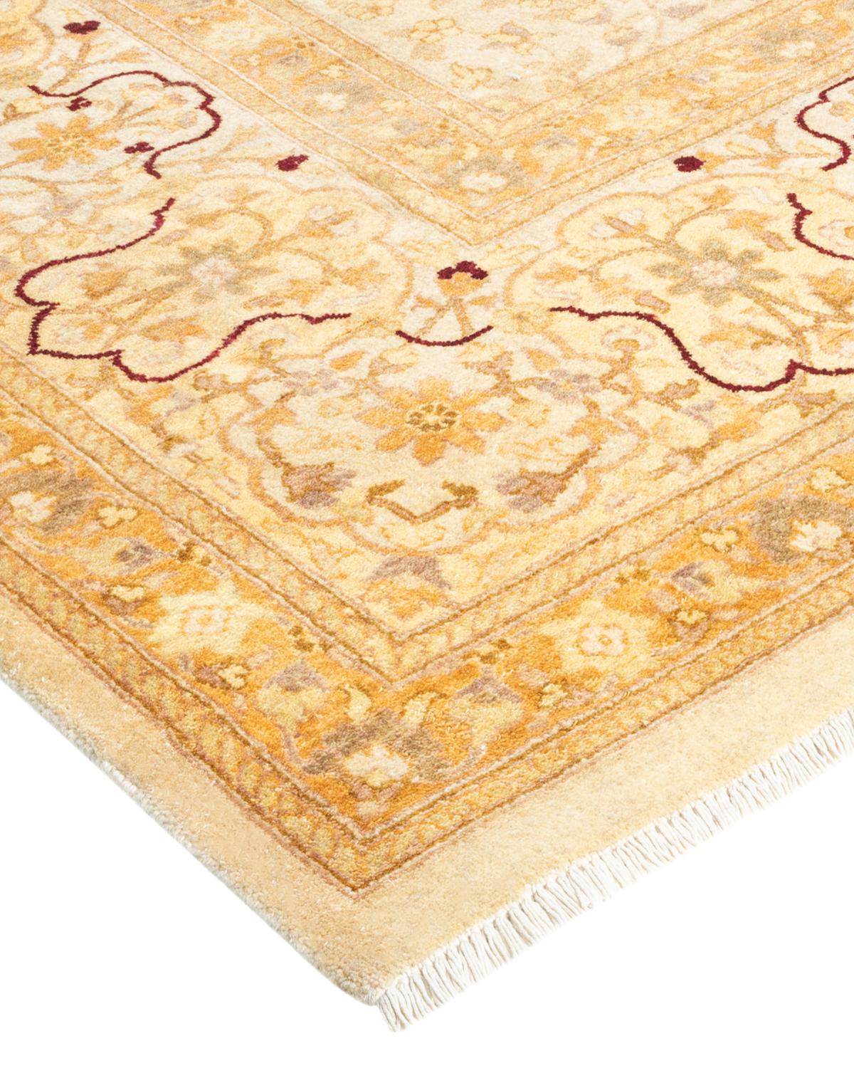 One-of-a-kind Hand Made Traditional Mogul Ivory Area Rug For Sale 1