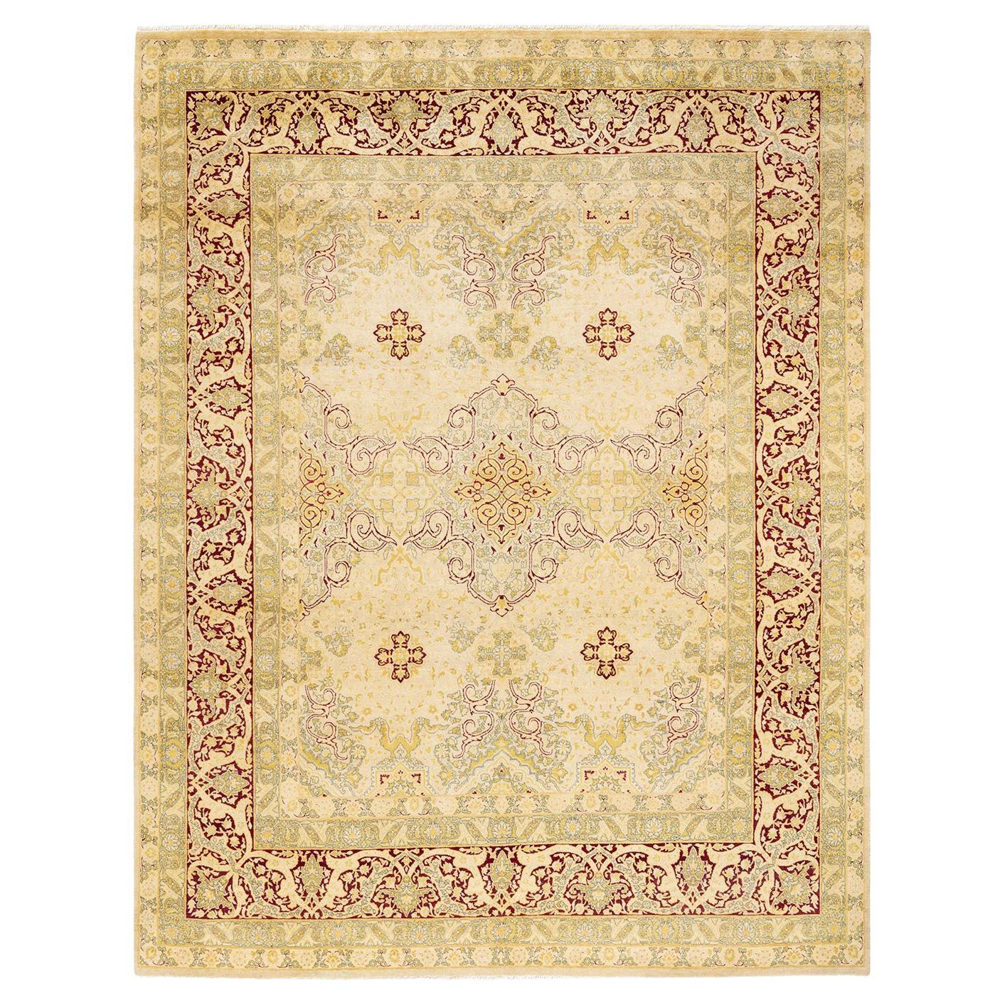 Tapis traditionnel Mogul ivoire unique en son genre fabriqué à la main