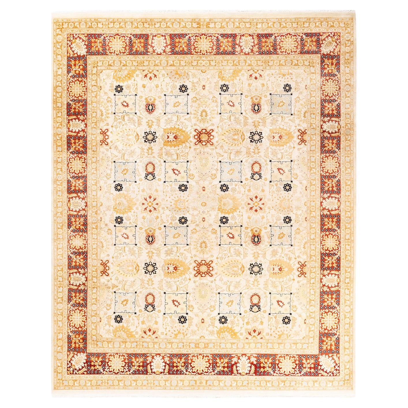One-Of-A-Kind Hand Made Traditional Mogul Ivory Area Rug