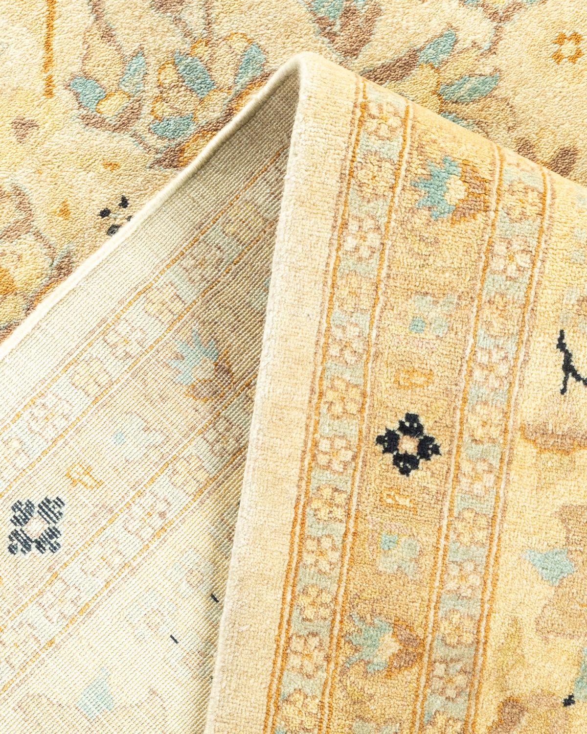 Pakistani One-of-a-Kind Hand Made Traditional Mogul Ivory Area Rug For Sale