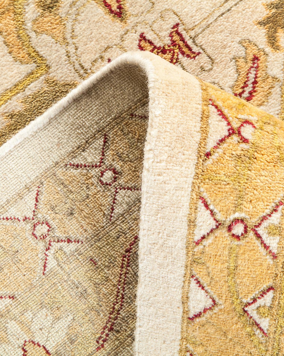Pakistani One-of-a-Kind Hand Made Traditional Mogul Ivory Area Rug For Sale