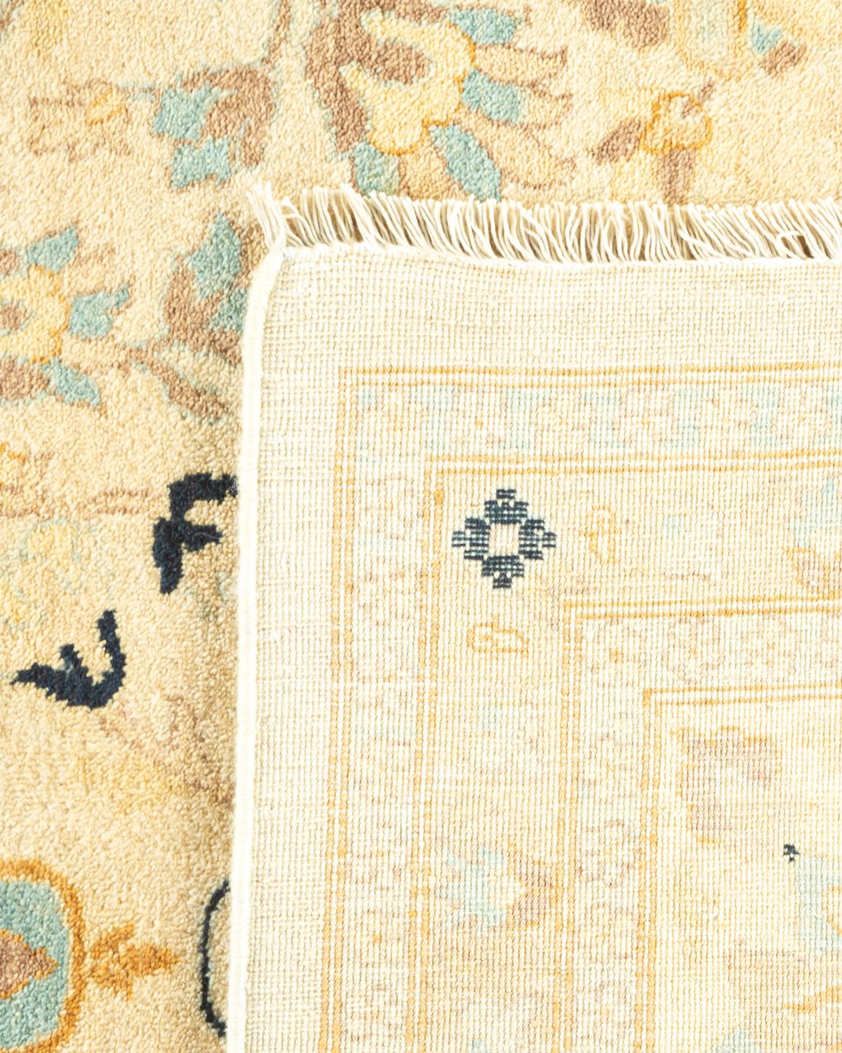 Hand-Knotted One-of-a-Kind Hand Made Traditional Mogul Ivory Area Rug For Sale