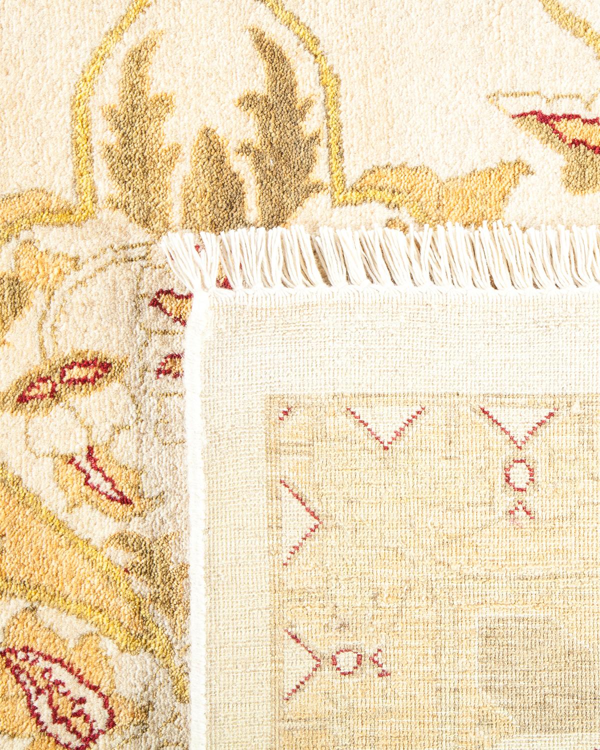 Hand-Knotted One-of-a-Kind Hand Made Traditional Mogul Ivory Area Rug For Sale