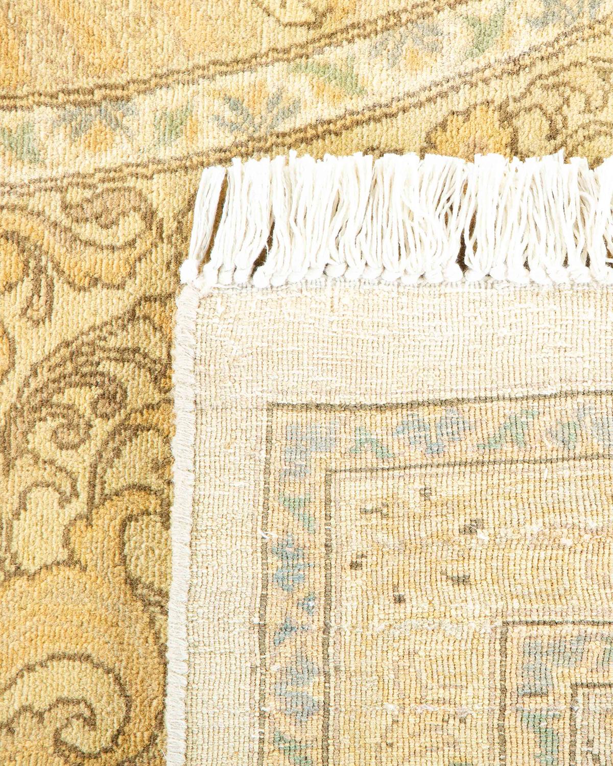 Hand-Knotted One-Of-A-Kind Hand Made Traditional Mogul Ivory Area Rug For Sale