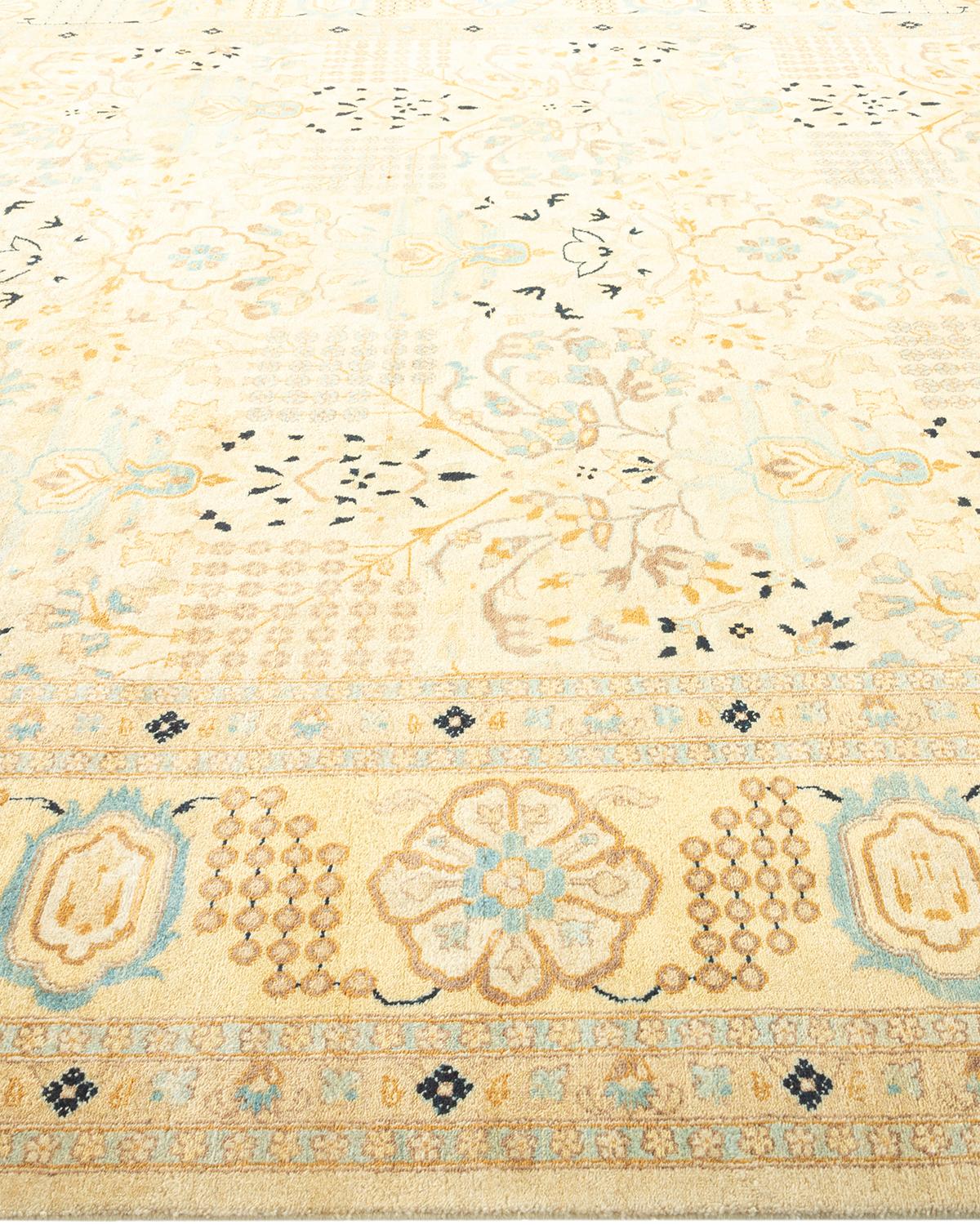 One-of-a-Kind Hand Made Traditional Mogul Ivory Area Rug In New Condition For Sale In Norwalk, CT