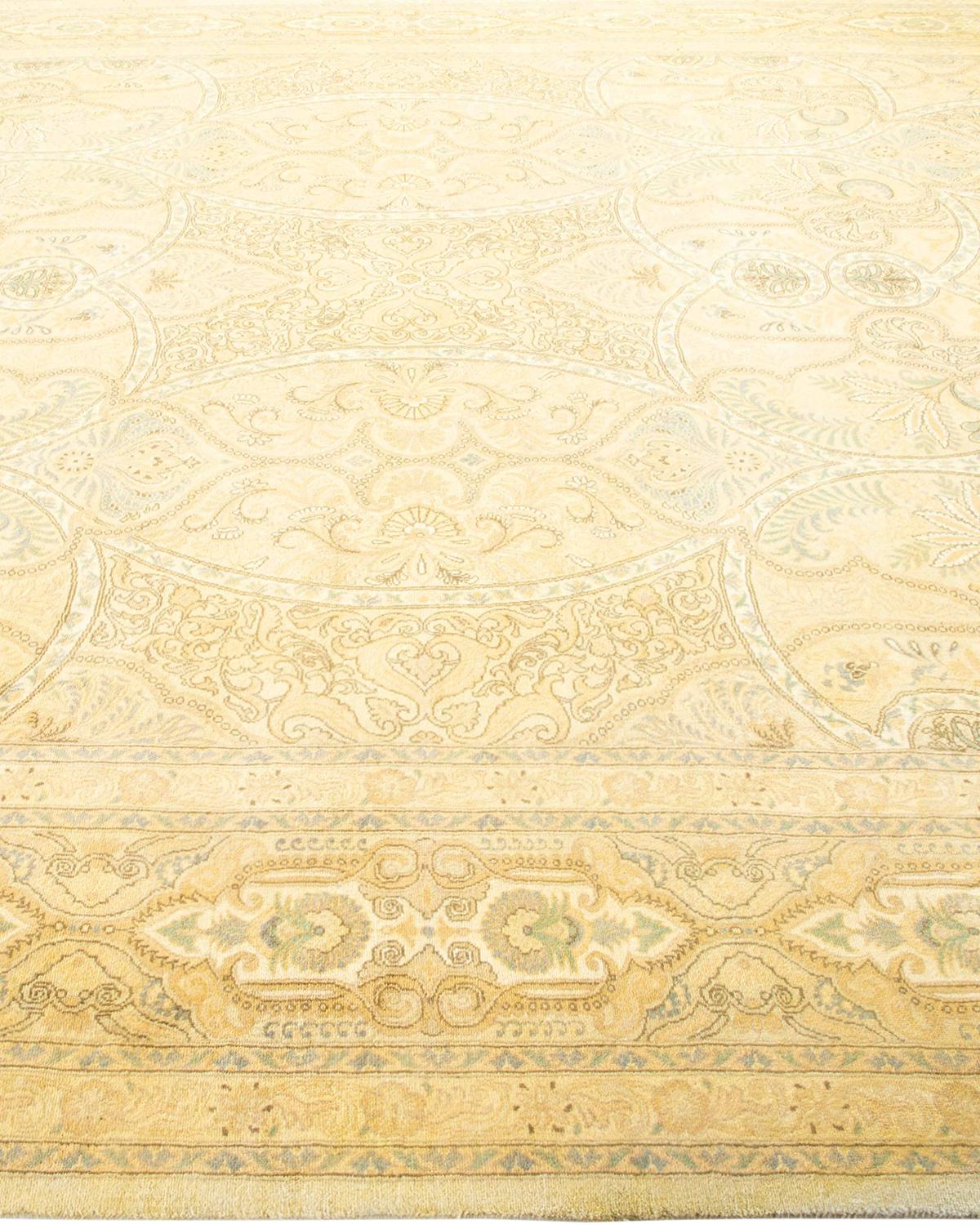 One-Of-A-Kind Hand Made Traditional Mogul Ivory Area Rug In New Condition For Sale In Norwalk, CT